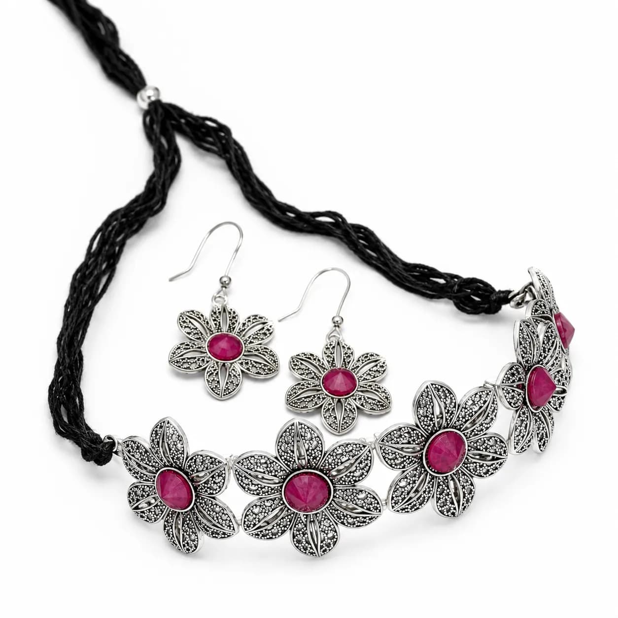 Niyanara Oxidised Floral Choker Necklace for Women