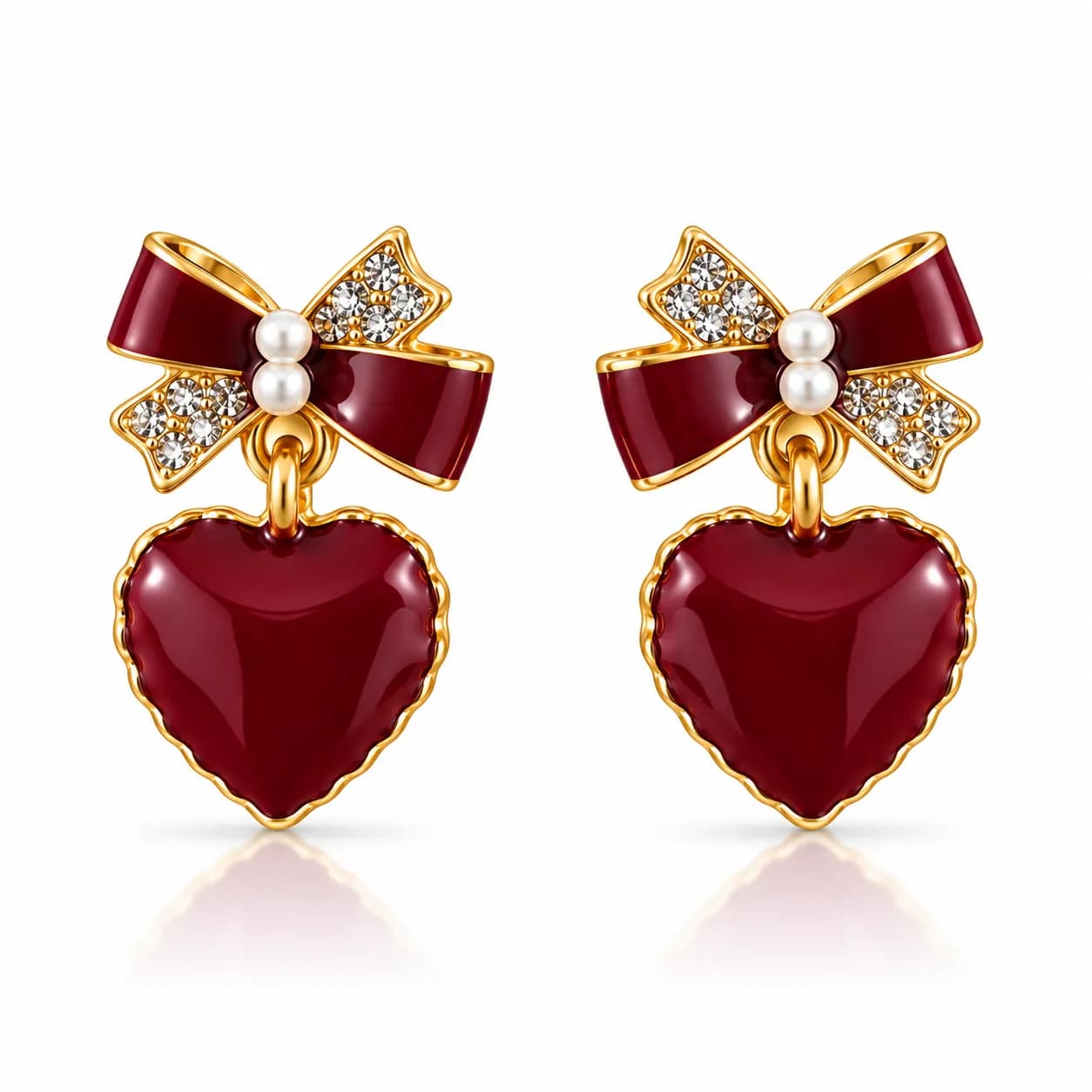 Bordeaux Bow Heart Korean inspired Earrings