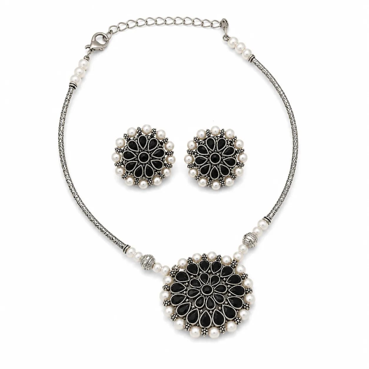 Oxidised Hasli Necklace with Earrings