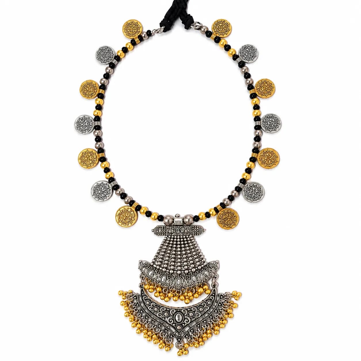 Oxidised Two Tone Necklace with Jhumki earrings