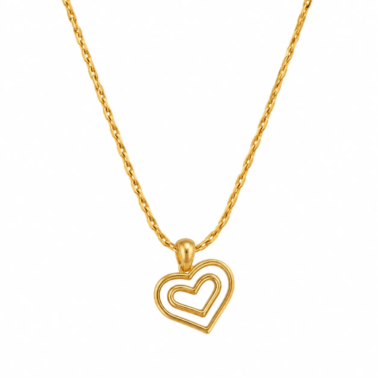 Niyanara 304 Stainless Steel Gold Plated Double Heart Pendant with Neckchain for Women