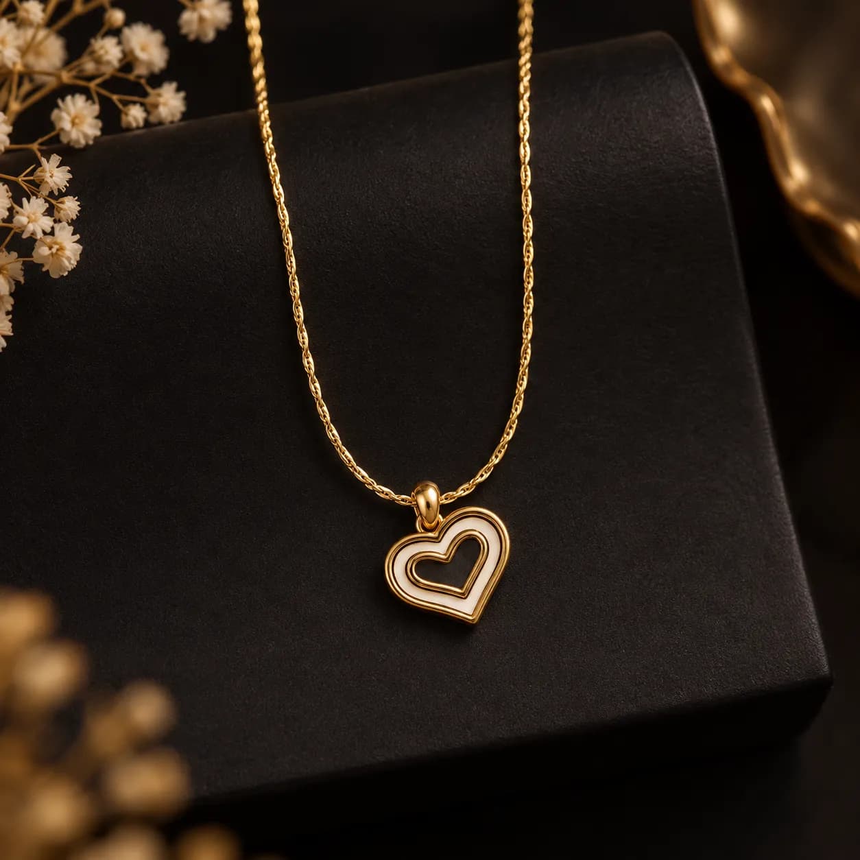 Niyanara 304 Stainless Steel Gold Plated Double Heart Pendant with Neckchain for Women