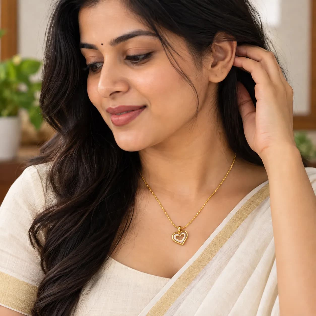Niyanara 304 Stainless Steel Gold Plated Double Heart Pendant with Neckchain for Women