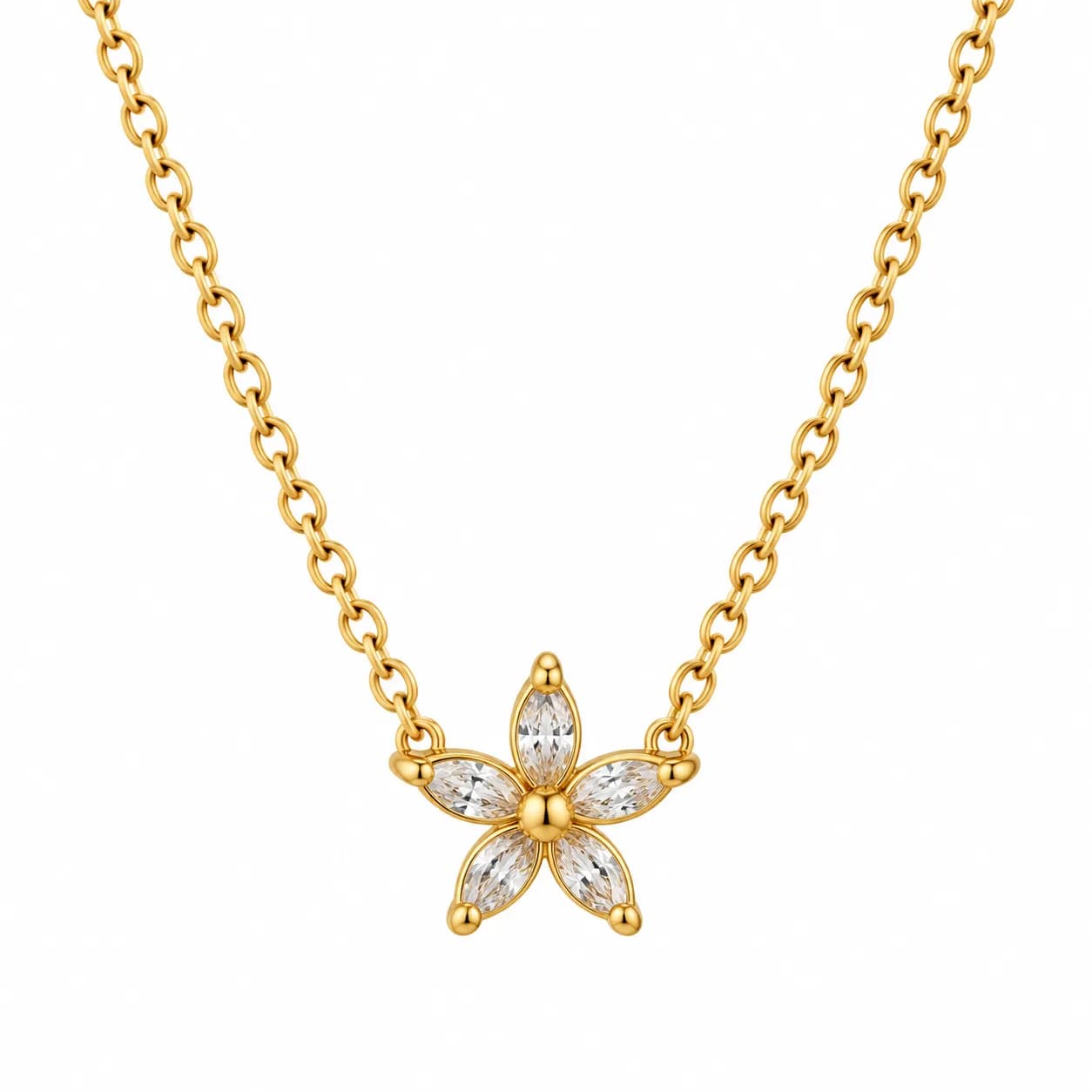 Niyanara 304 Stainless Steel Gold Plated Crystal Flower Pendant with Neckchain for Women