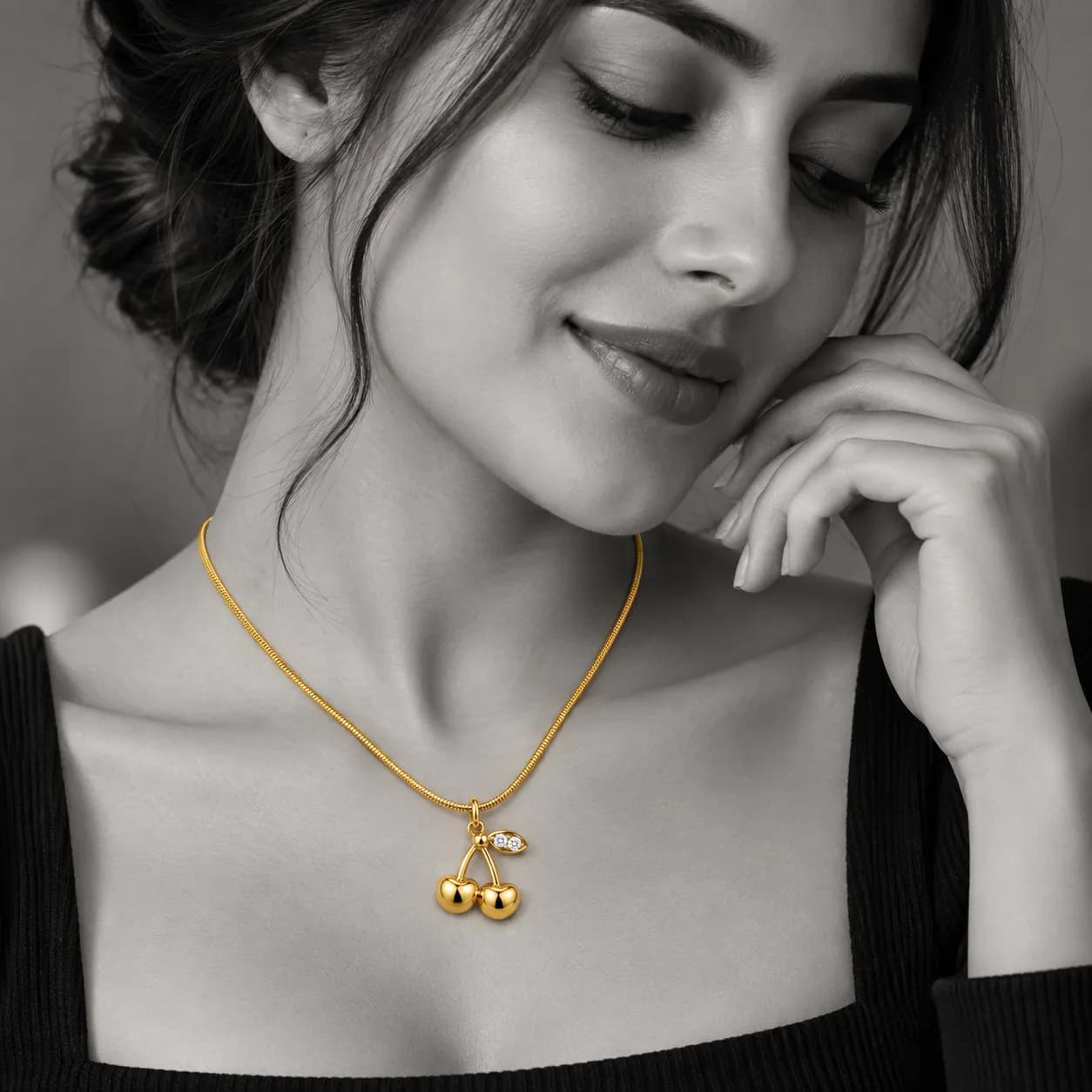 Niyanara 304 Stainless Steel Gold Plated Cherry Pendant with Neckchain for Women