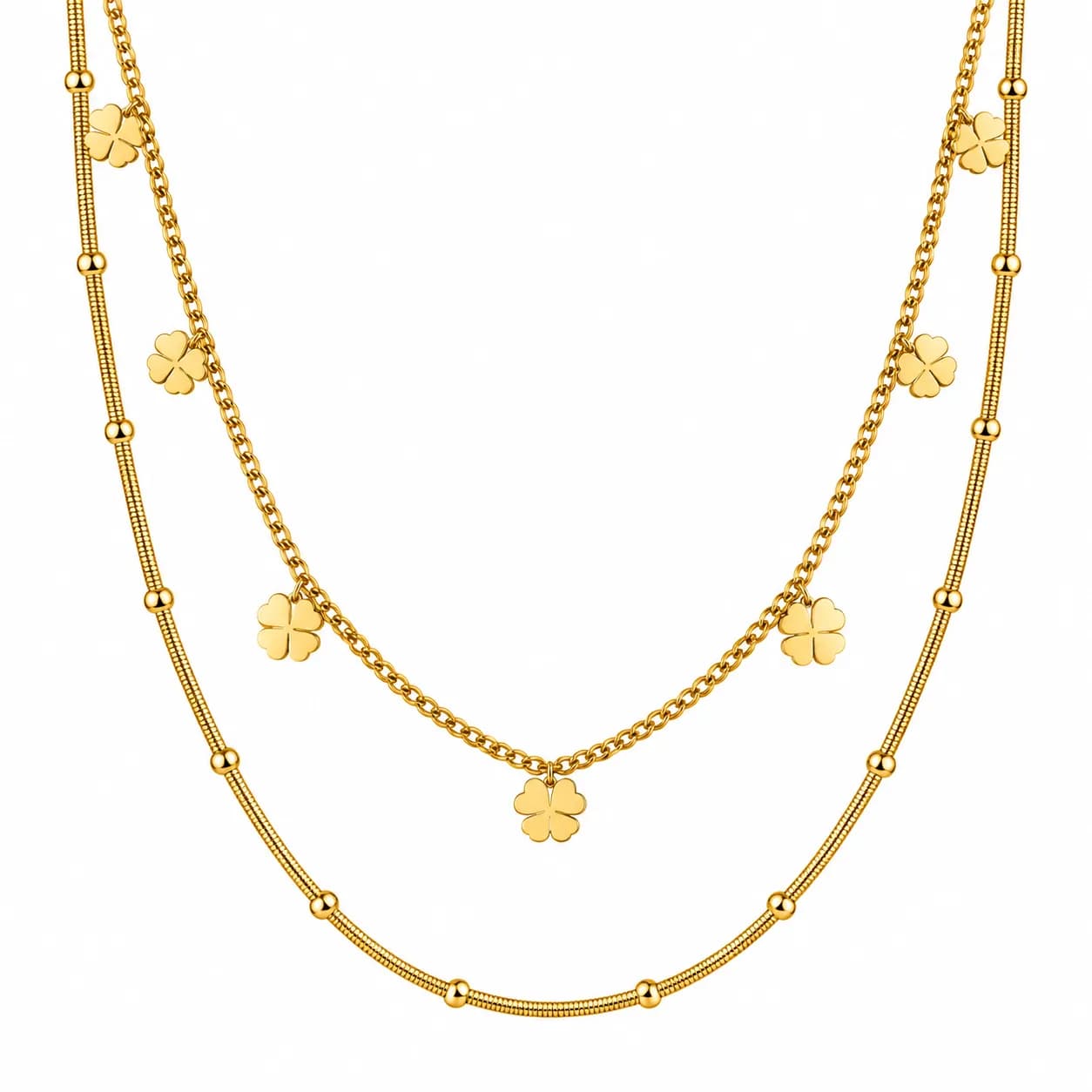 Niyanara 316L Stainless Steel PVD Gold Plated Layered Charm Neckchain for Women
