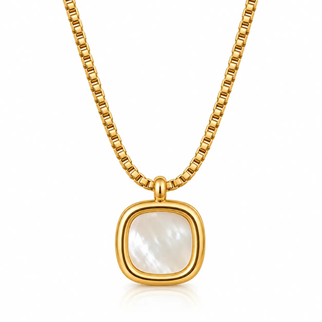 Niyanara 316L Stainless Steel PVD 18K Gold Plated Mother of Pearl Square Pendant with Neck Chain for Men