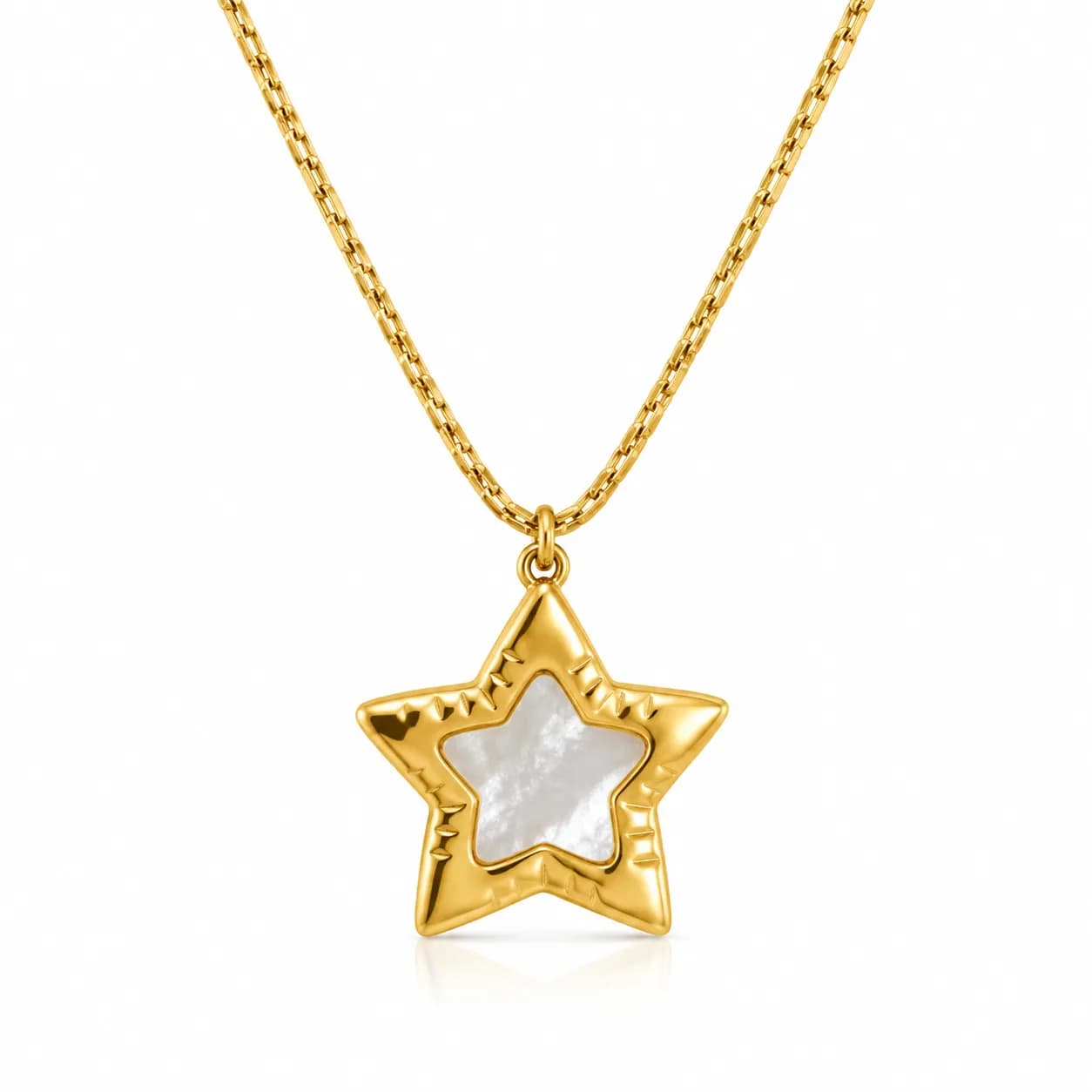 Niyanara 316L Stainless Steel 18K PVD Gold Plated Star Mother of Pearl Pendant Neck Chain for Women