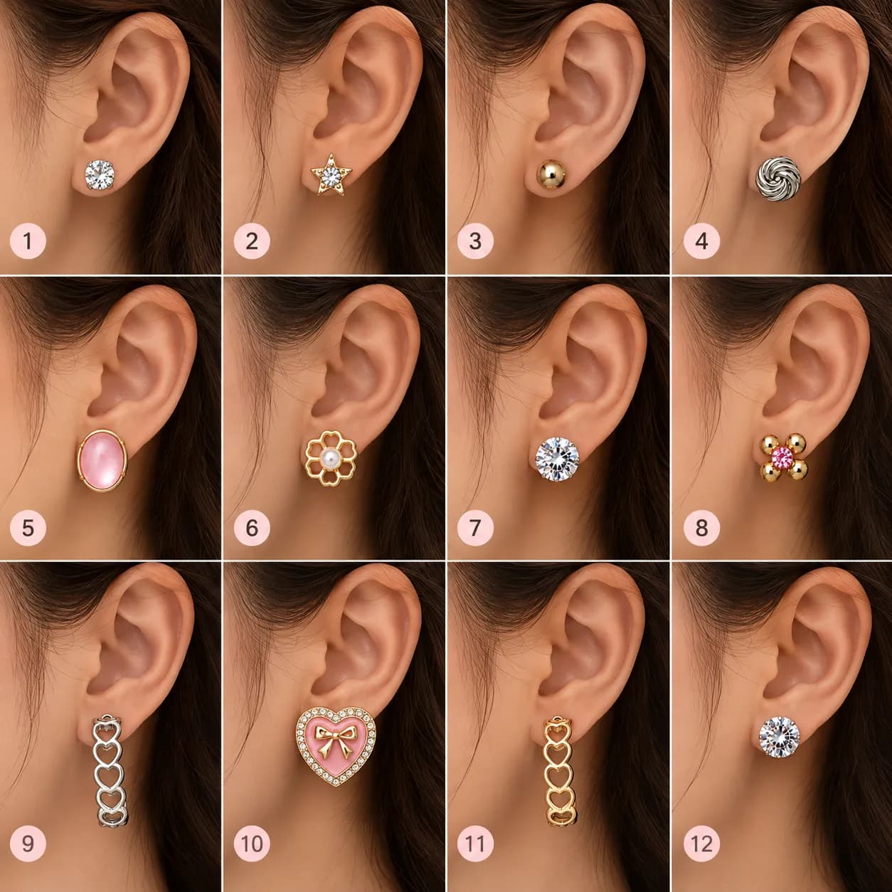 Niyanara Twelve Pink Eraring Stud Combo Pack for Women