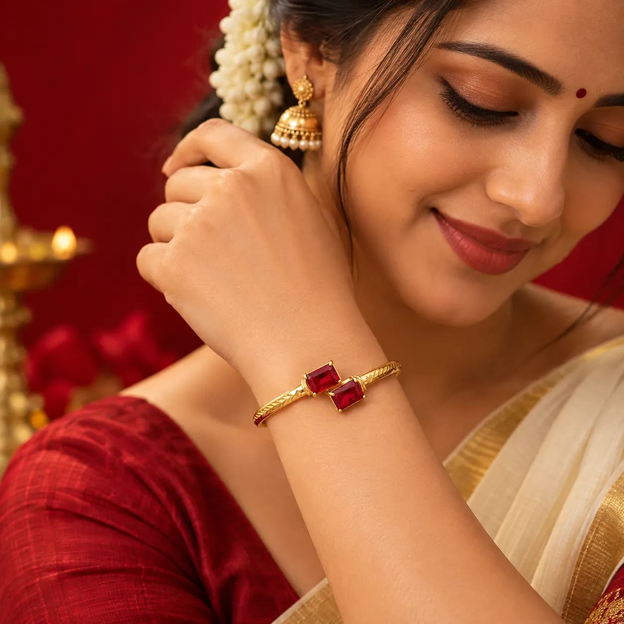 Niyanara Twin Gem Gold-Plated Bangle Pack of 01