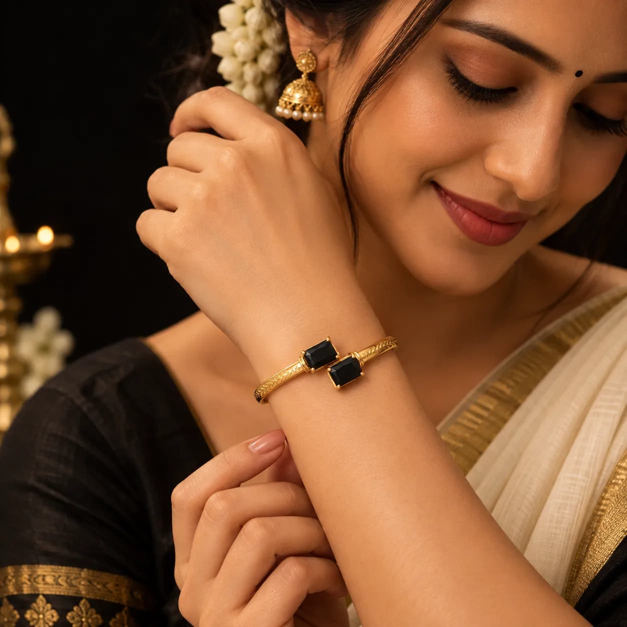 Gold-Plated Twin Gem Bangle