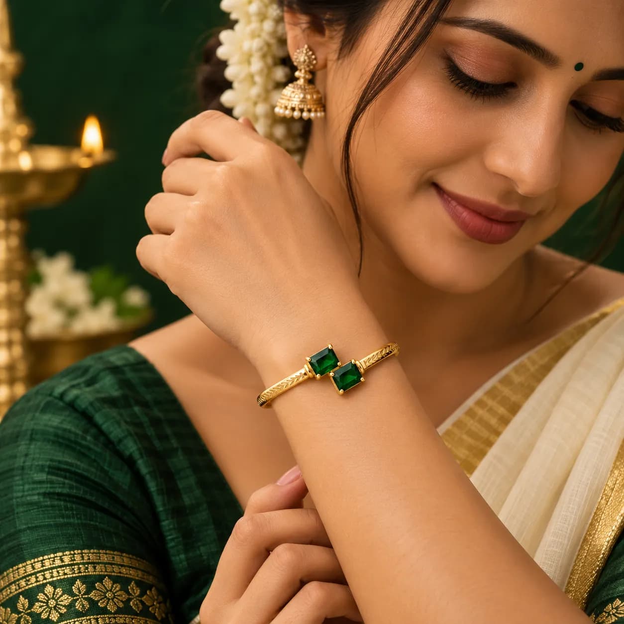 Gold-Plated Twin Gem Bangle