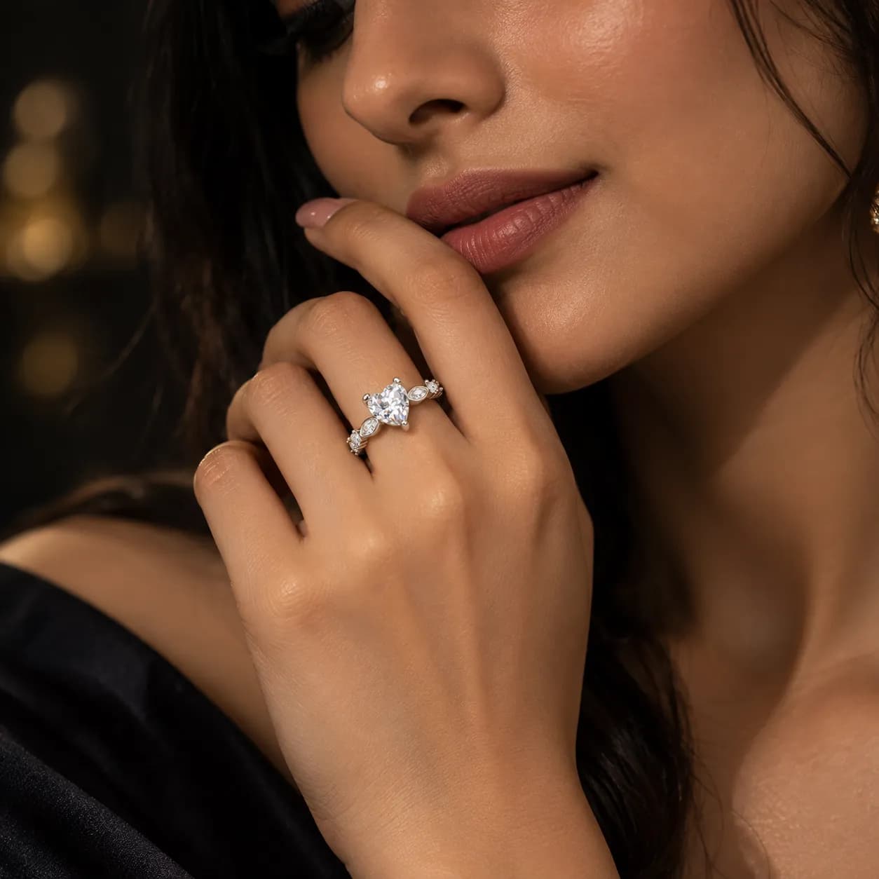 Niyanara Stainless Steel Silver Plated Anti-Tarnish Heart Adjustable Ring for Women