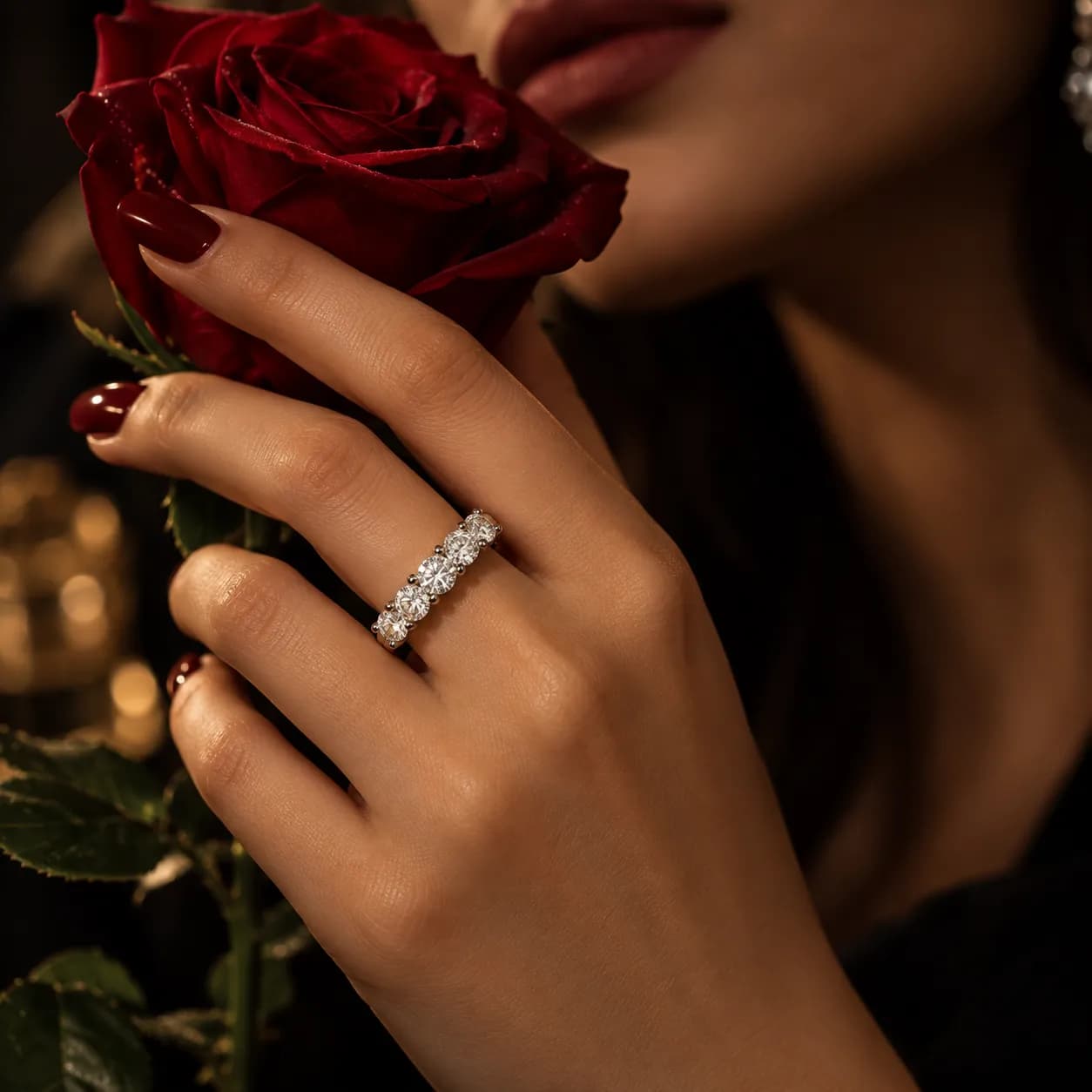 Stainless Steel Silver Plated American Diamond Round Cut Adjustable Ring