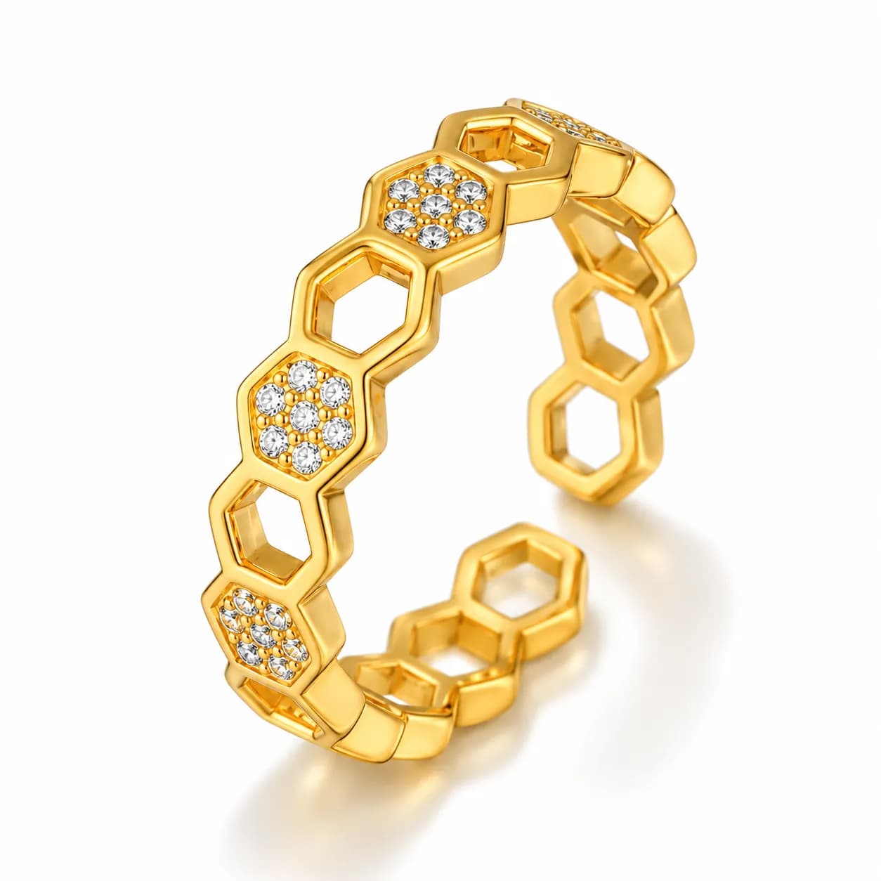 Stainless Steel Gold-Plated Hexagonal Adjustable Ring