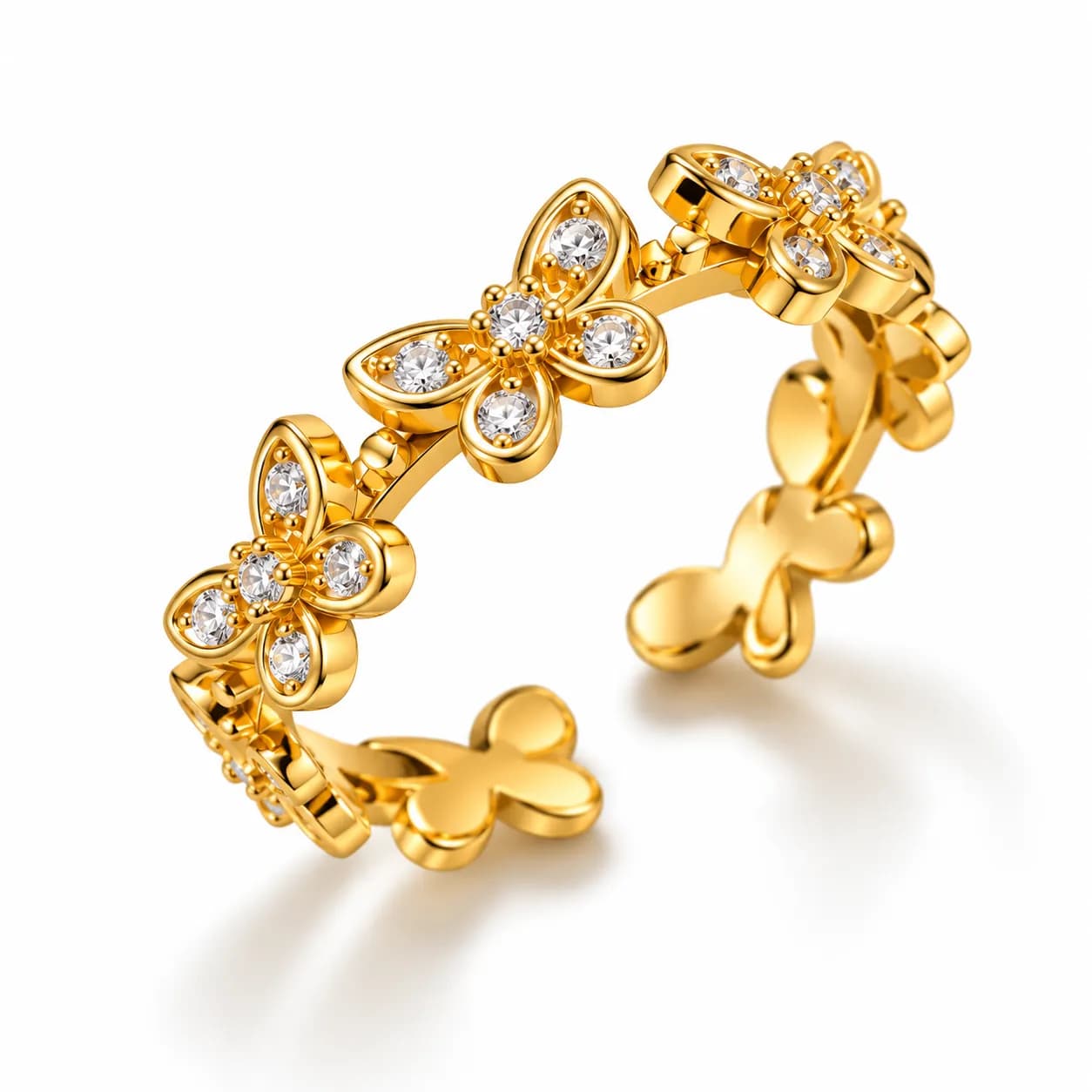 Stainless Steel Gold Plated Butterfly Themed Adjustable Ring