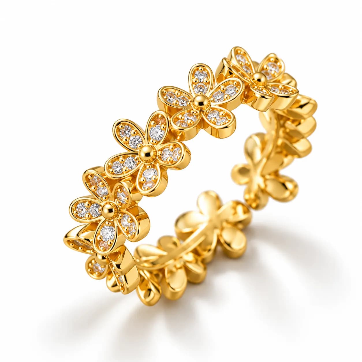 Stainless Steel Gold Plated Floral Themed Adjustable Ring