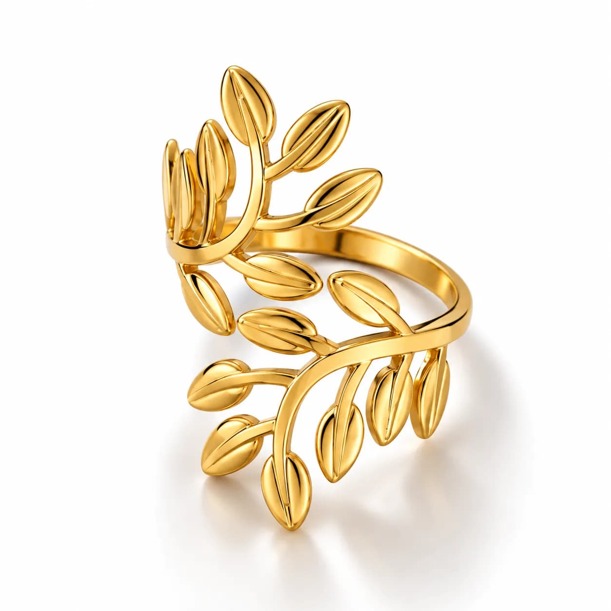 Niyanara Stainless Steel Gold Plated Leaf Themed Adjustable Ring for Women