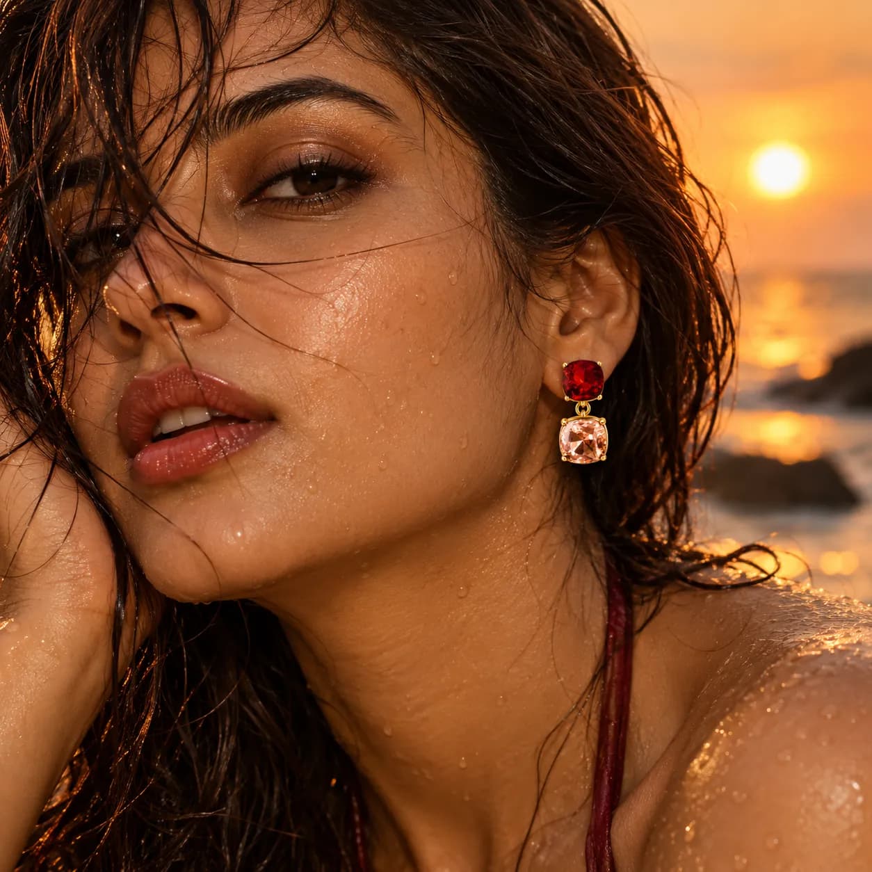 Gold plated Rust Orange Statement Earrings