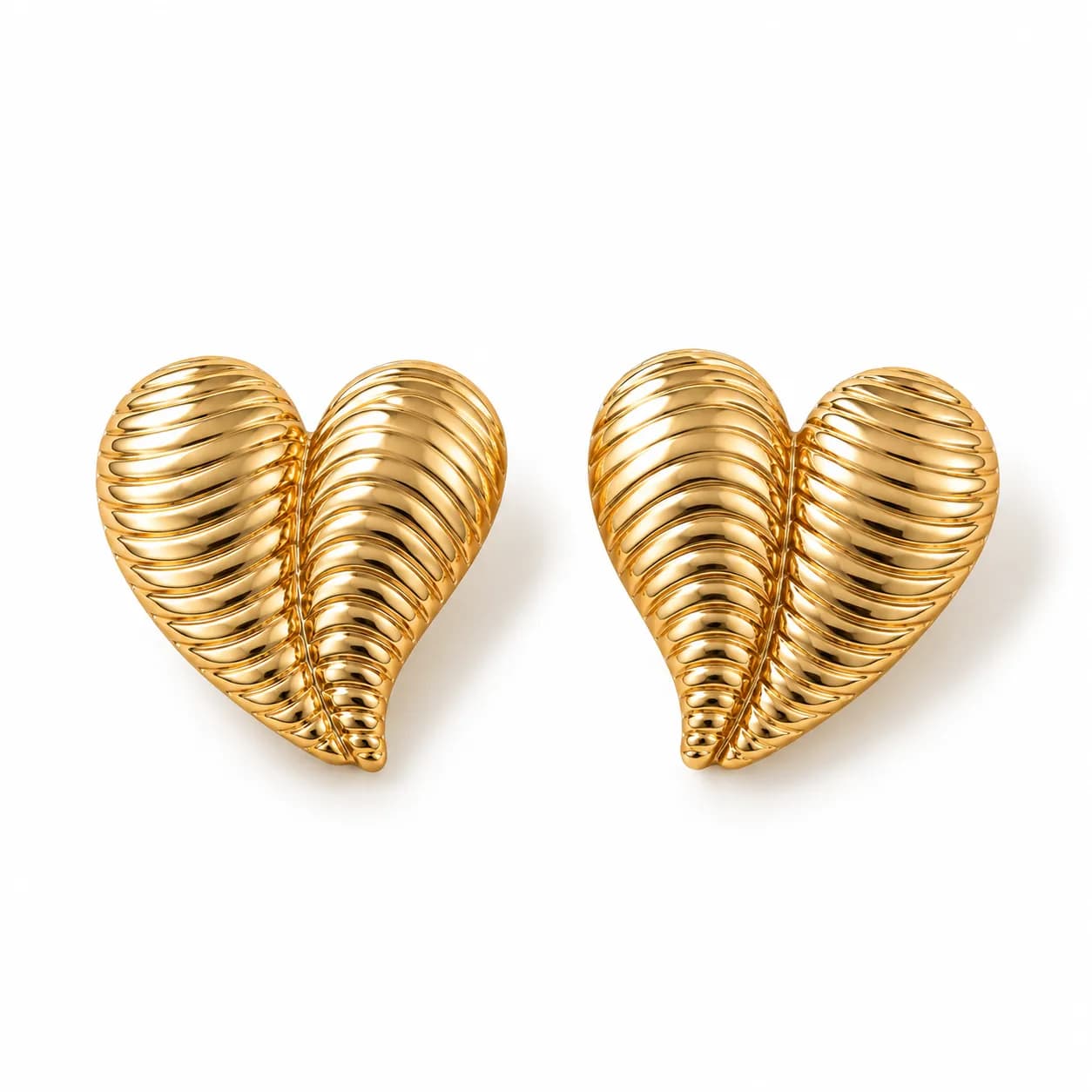 Stainless Steel Gold plated Ripple Heart Stud Earring