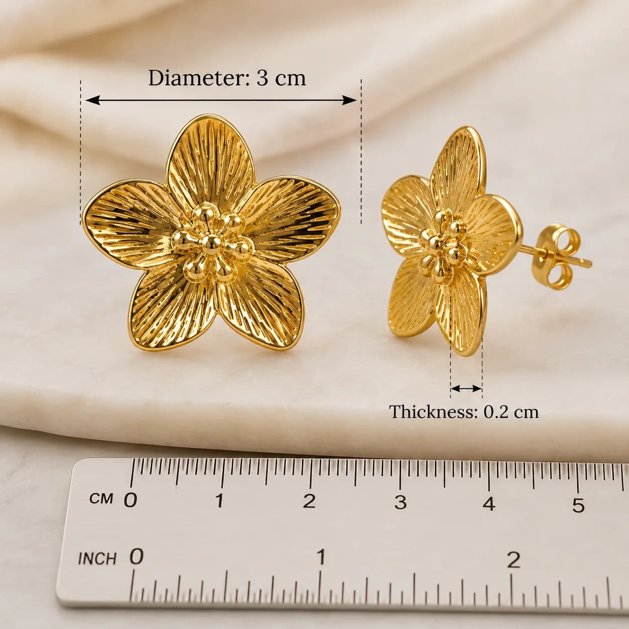 Stainless Steel Gold plated Bloom Stud Earrings
