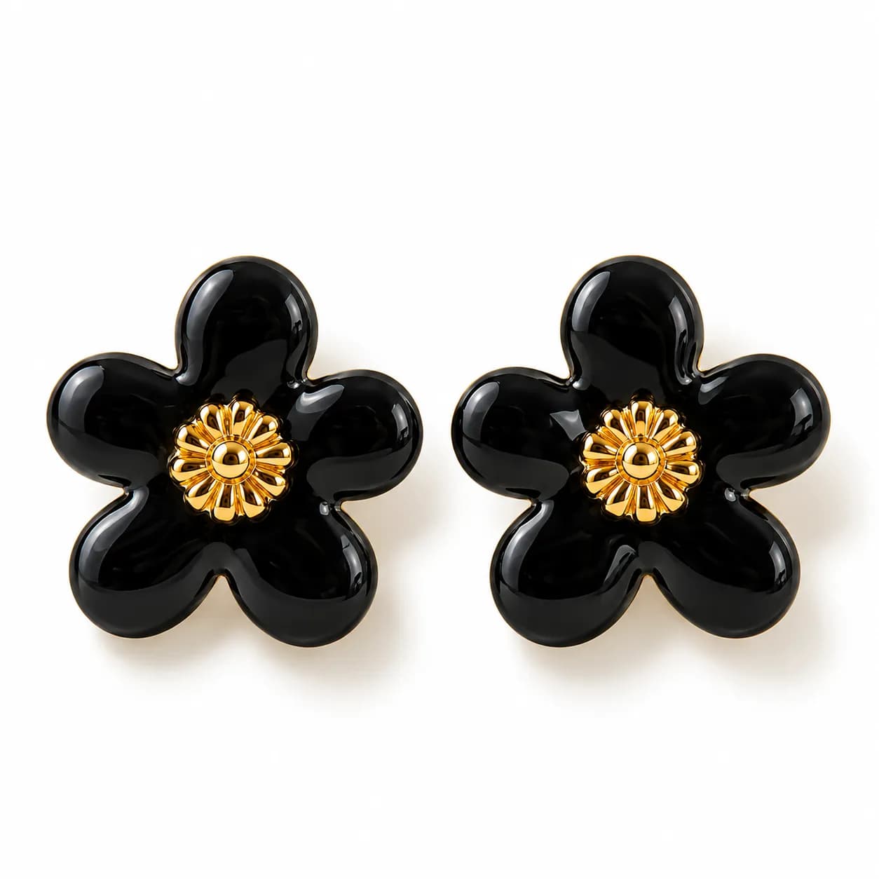 Stainless Steel Gold plated Midnight Bloom Stud Earrings