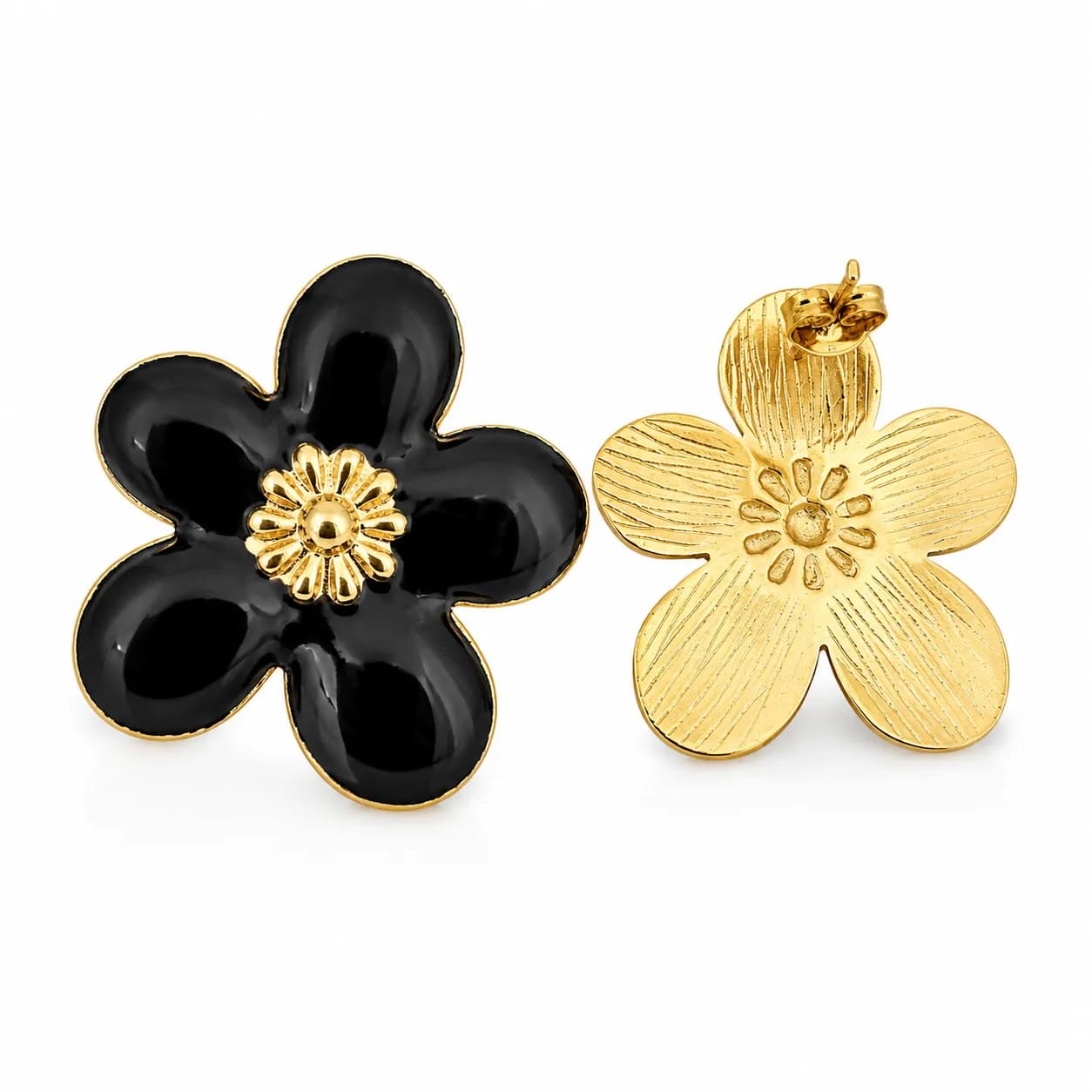 Niyanara Stainless Steel Gold plated Midnight Bloom Stud Earring for Women