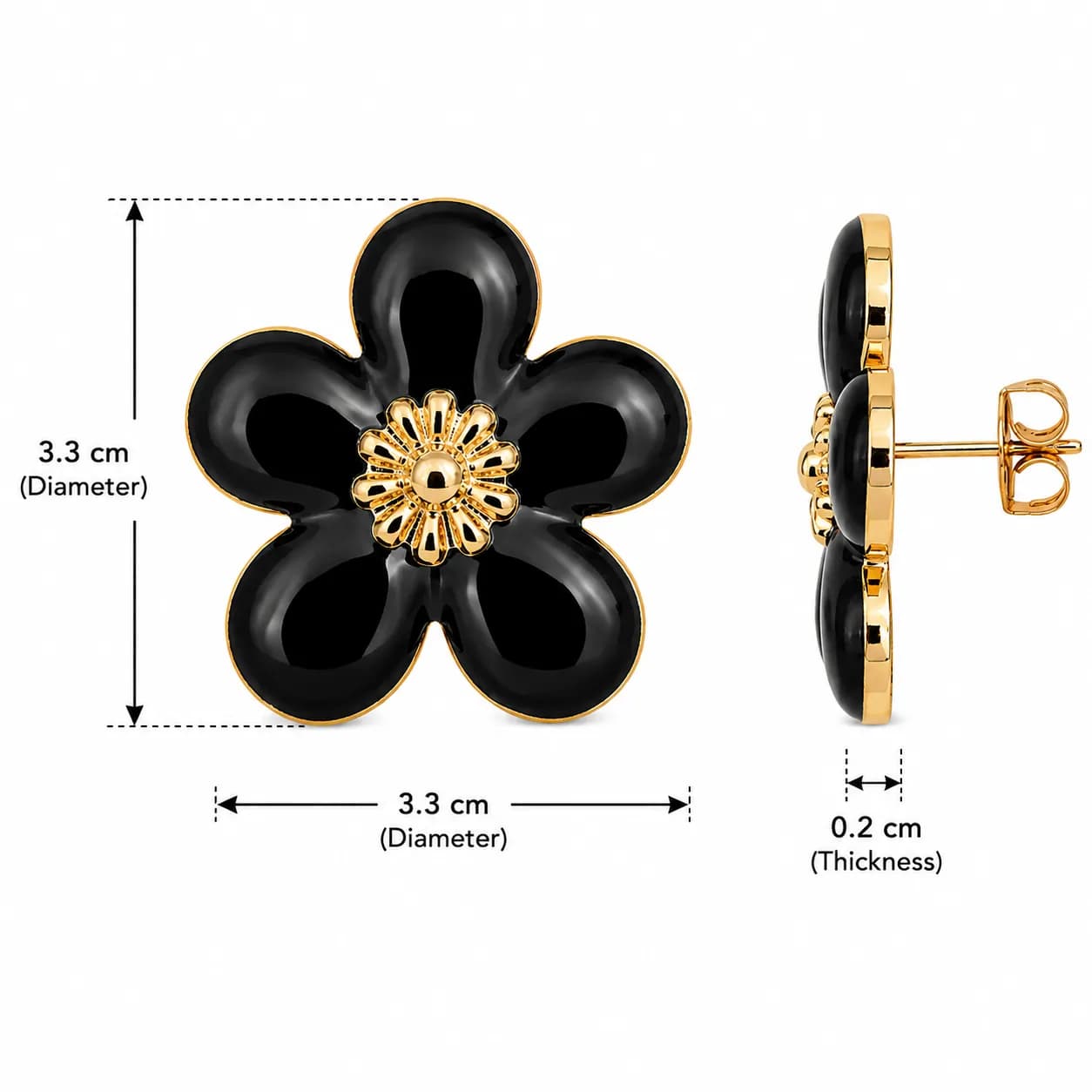Stainless Steel Gold plated Midnight Bloom Stud Earrings