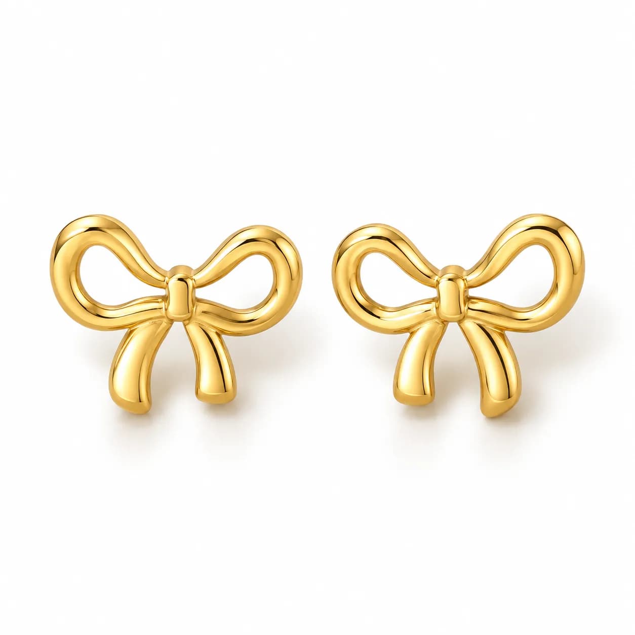 Stainless Steel Gold Plated Bow Themed Stud Earrings
