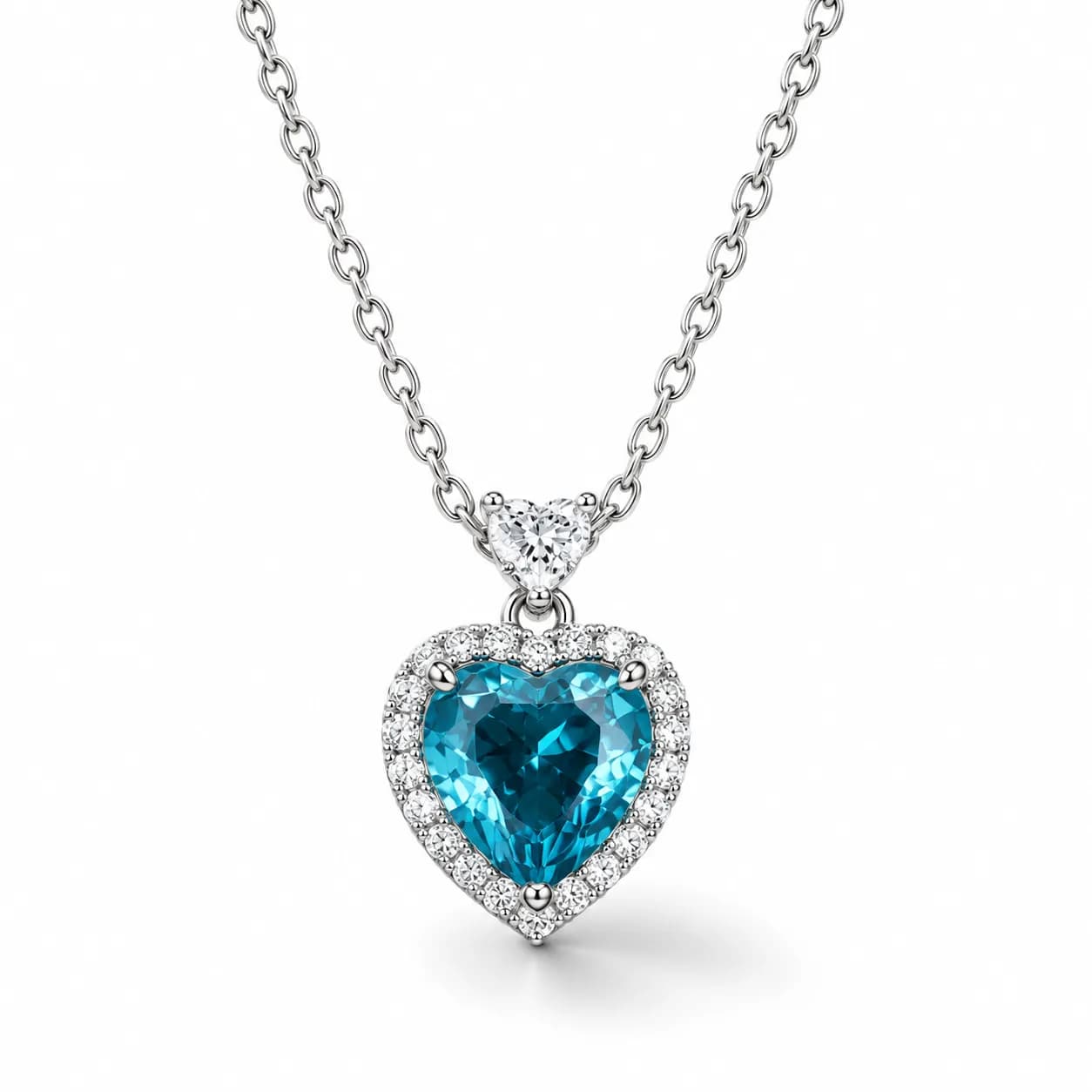 Stainless Steel Silver Plated Heart Themed Blue Pendant Necklace