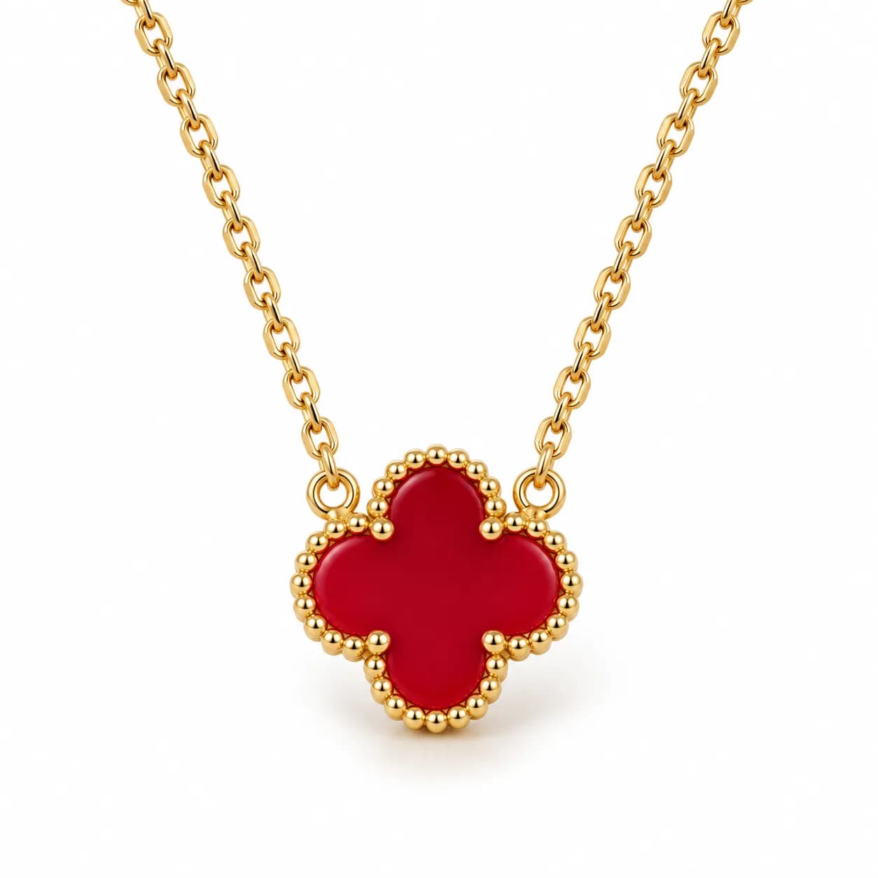Niyanara Stainless Steel Gold Plated Maroon Clover Pendant Necklace for Women