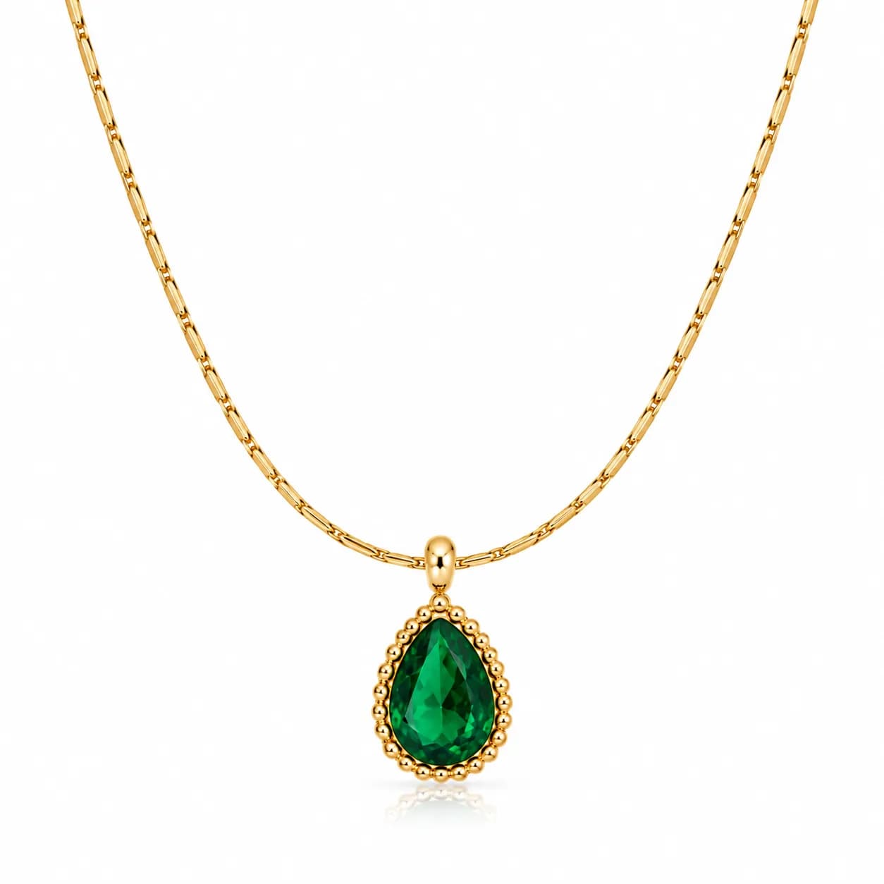 Niyanara Stainless Steel Gold Plated Green Stone Pendant Necklace for Women