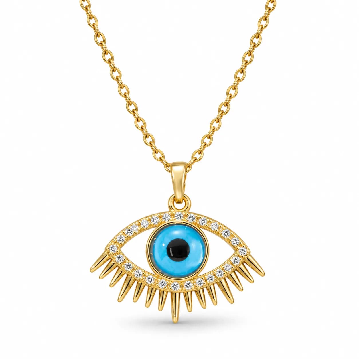 Stainless Steel Gold Plated Evil Eye Themed Pendant Necklace
