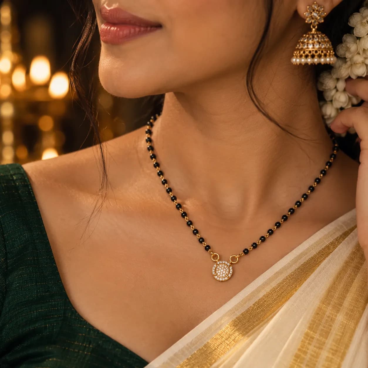 Niyanara Gold Plated Round Shaped Mangalsutra Necklace for Women