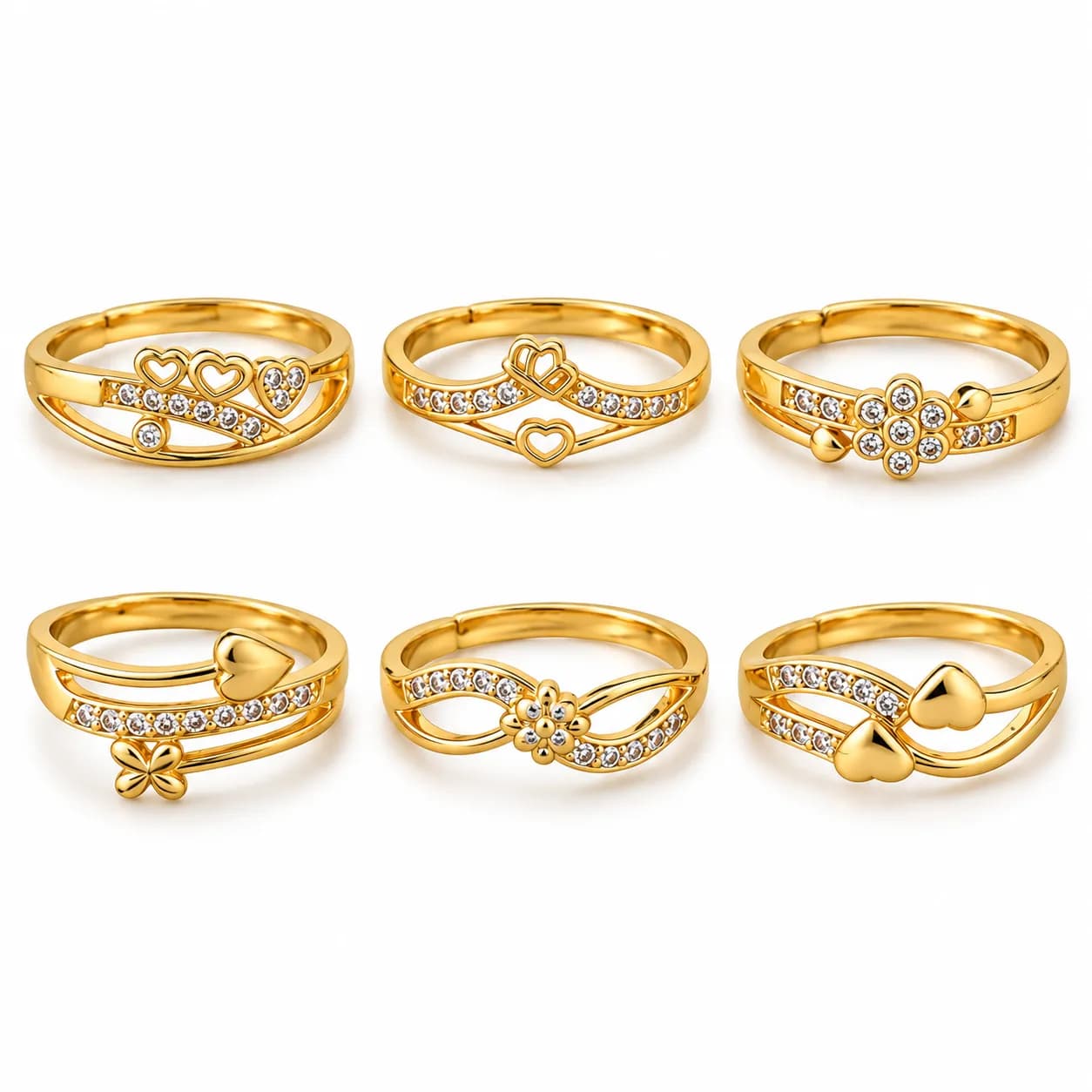 Brass Gold-plated finger Ring Set with diamond detailing