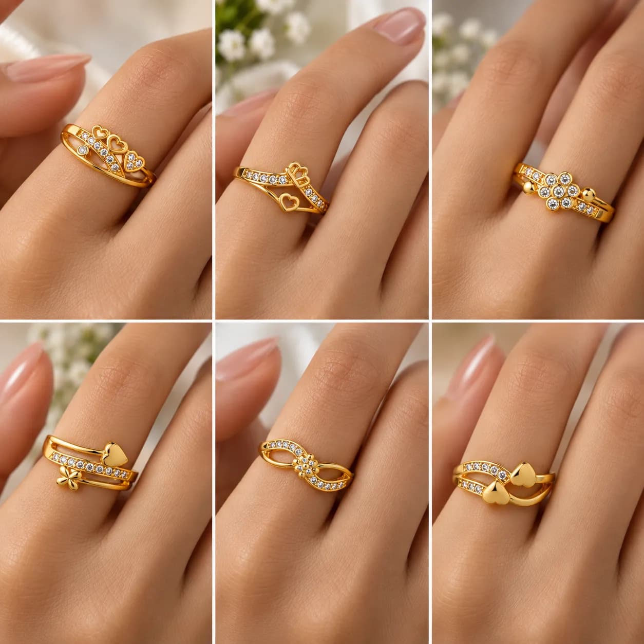 Niyanara Gold-plated finger Ring Set – Elegant brass rings with diamond detailing