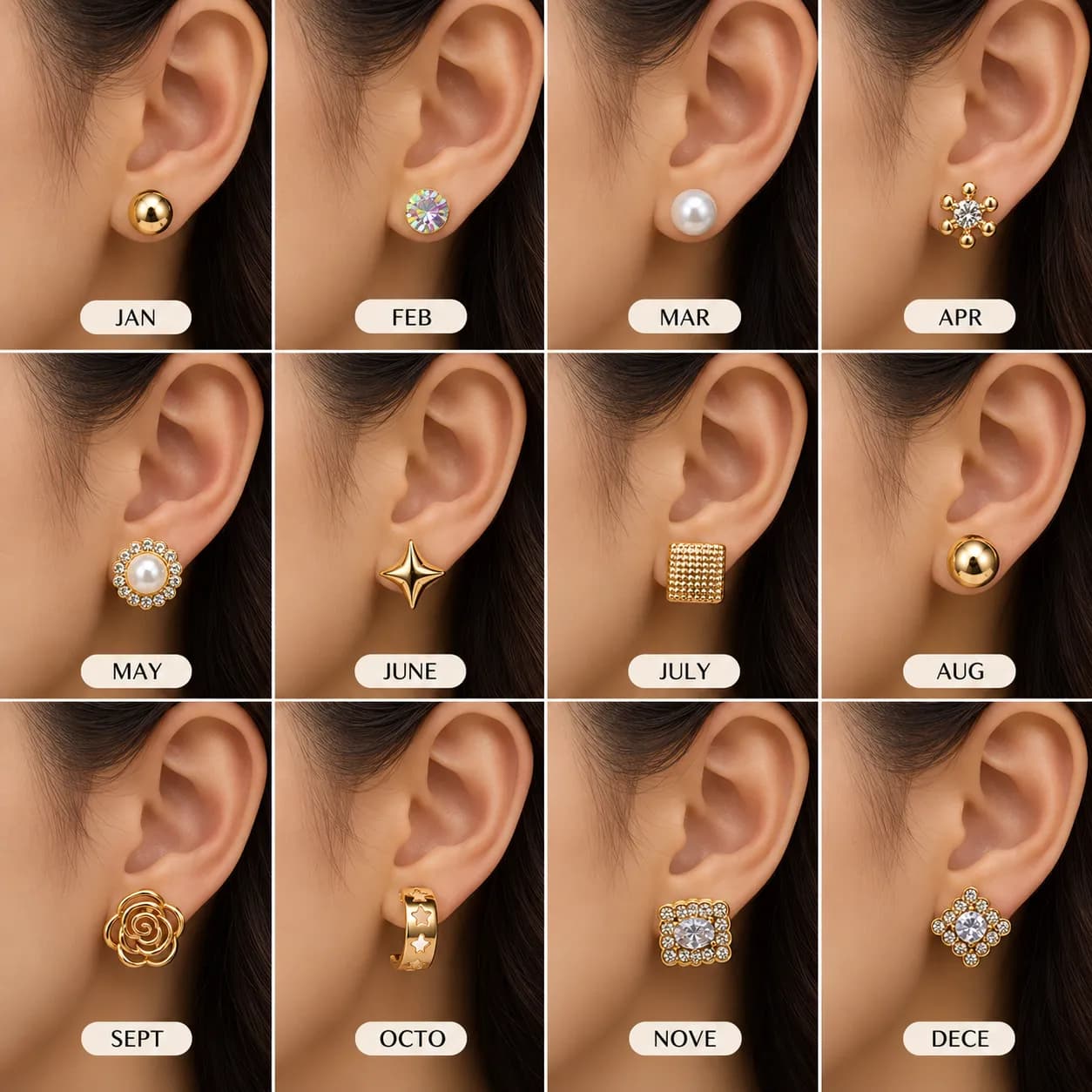 Niyanara Twelve Pair Fashion Earring Stud Combo Pack for Women
