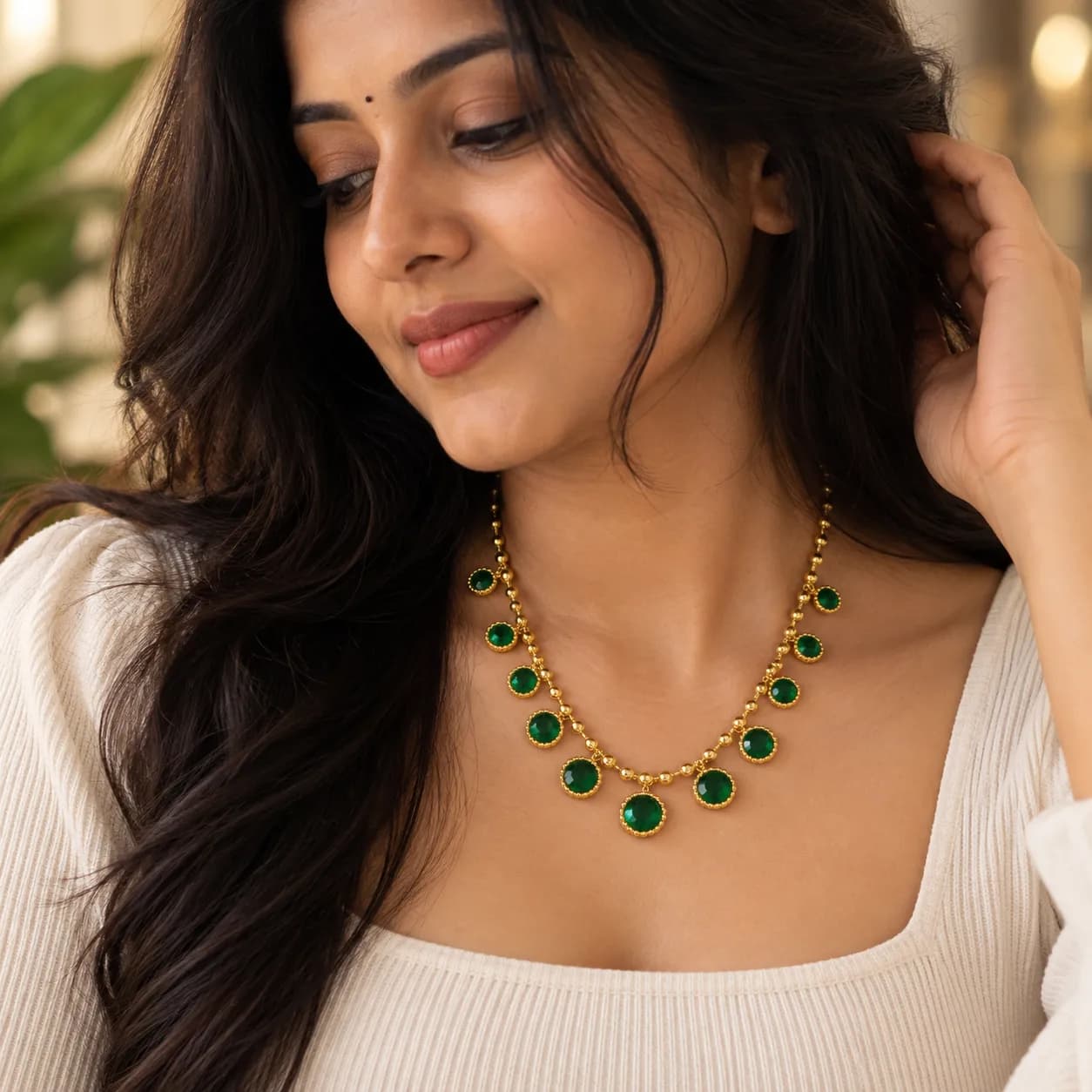 Niyanara Stainless Steel Gold plated Thara Necklace for Women