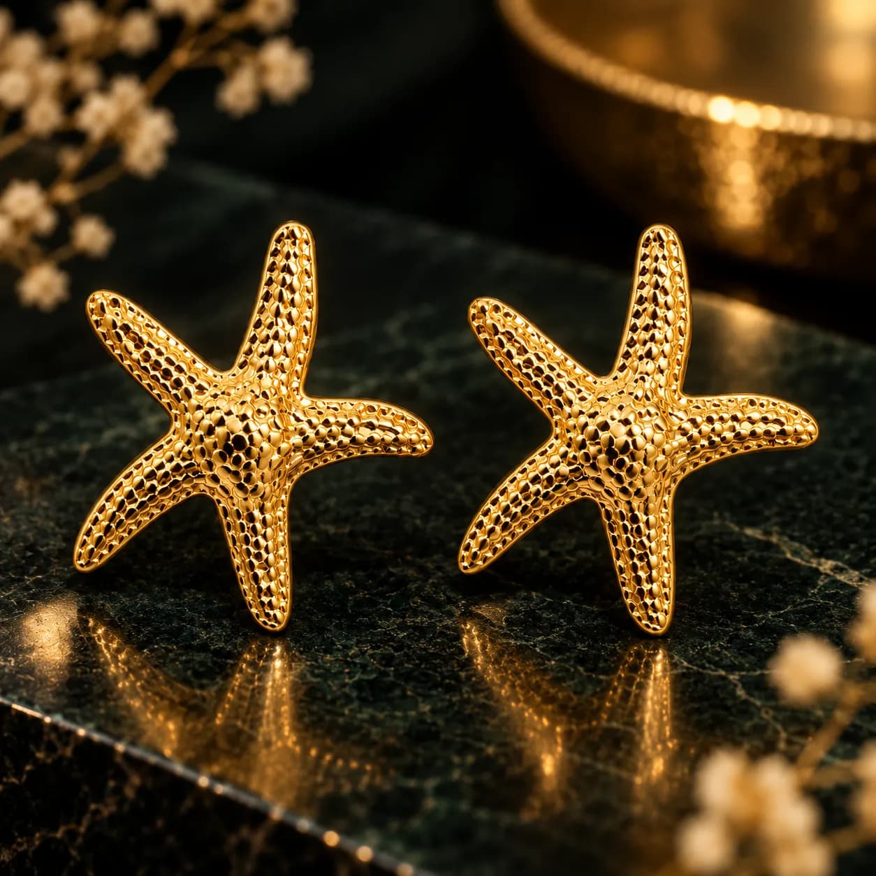 Stainless Steel Gold Plated Golden Starfish Stud Earring