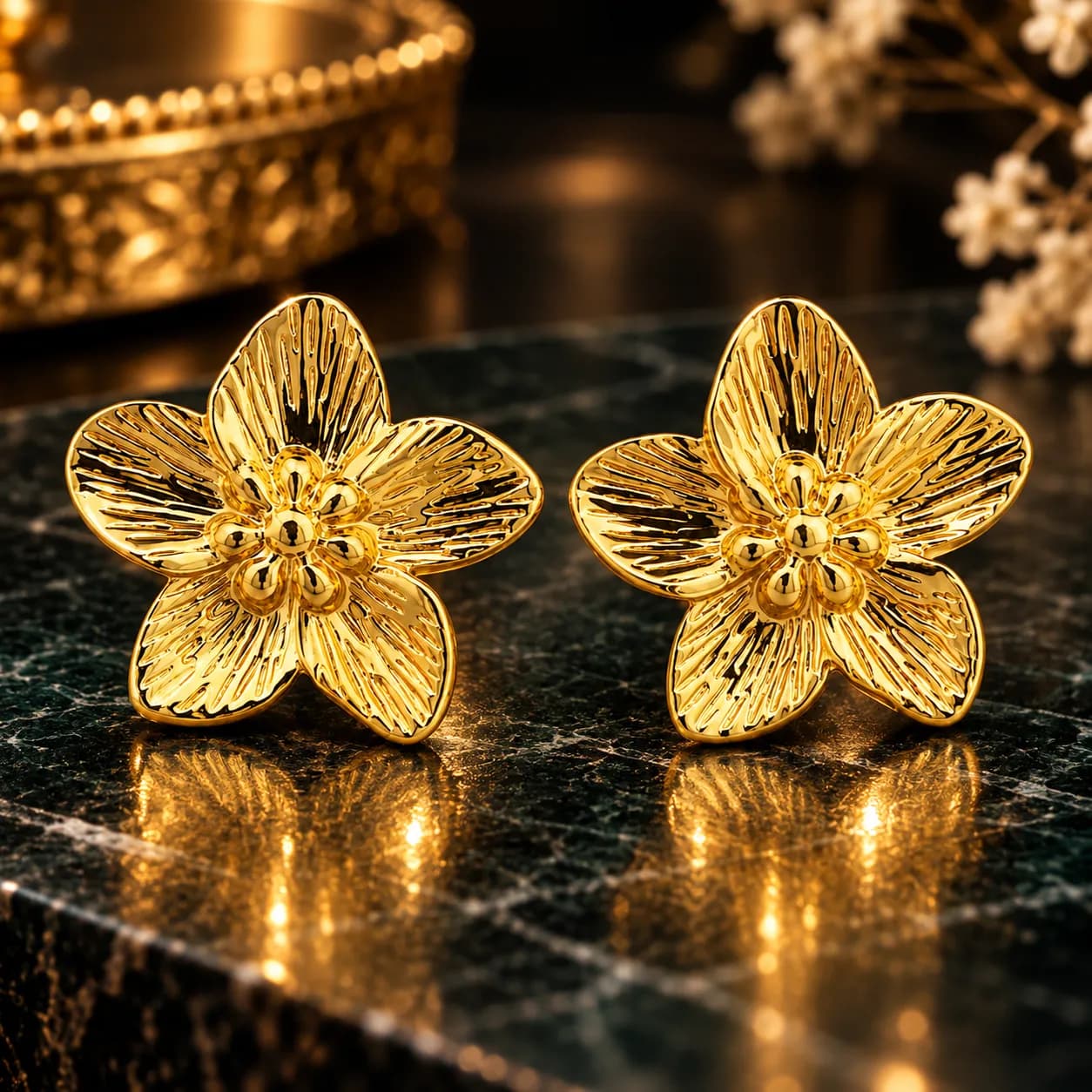 Stainless Steel Gold plated Bloom Stud Earrings
