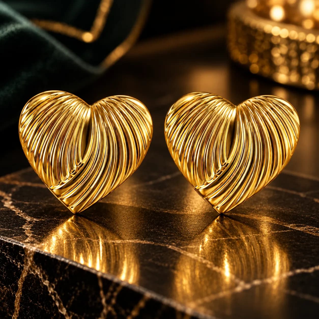 Stainless Steel Gold plated Aurora Heart Stud Earrings