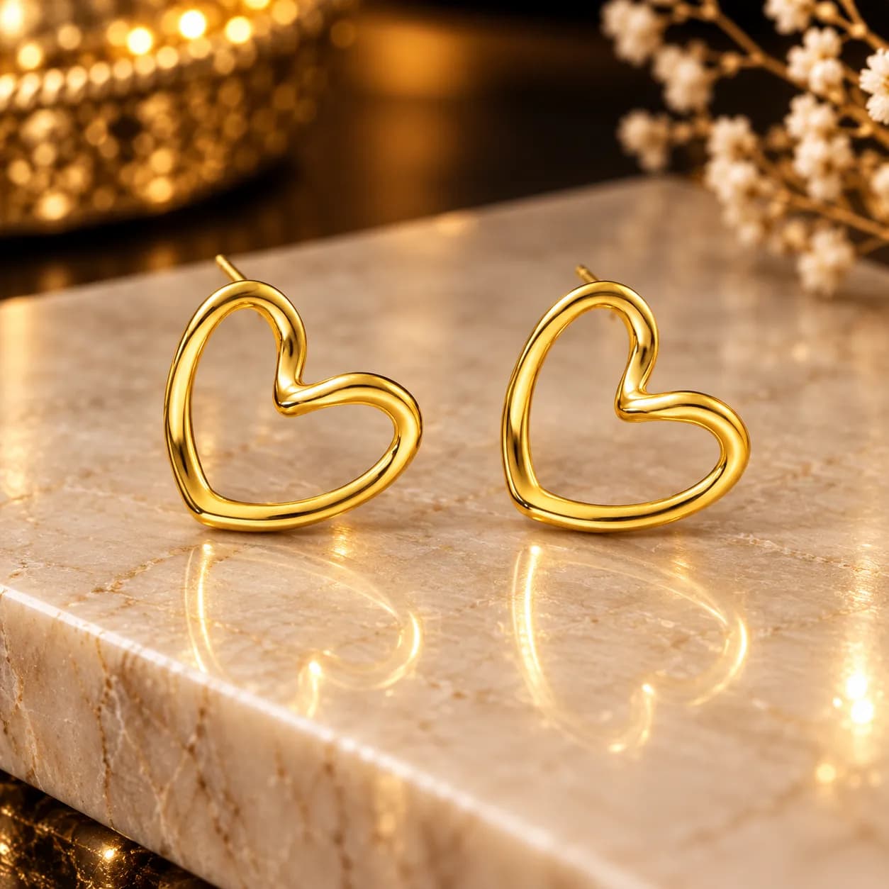 Stainless Steel Gold plated Heart Themed Stud Earring
