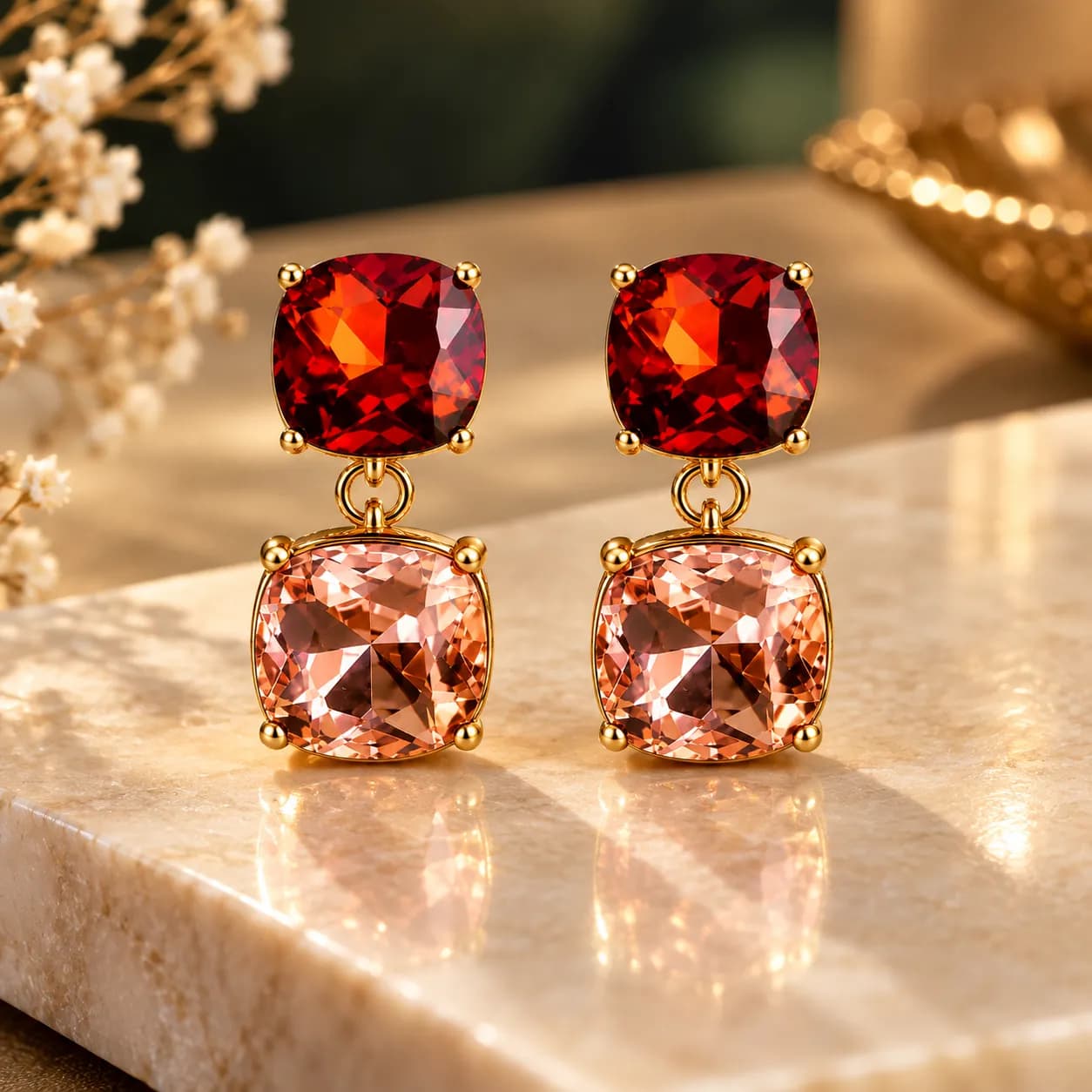 Gold plated Rust Orange Statement Earrings