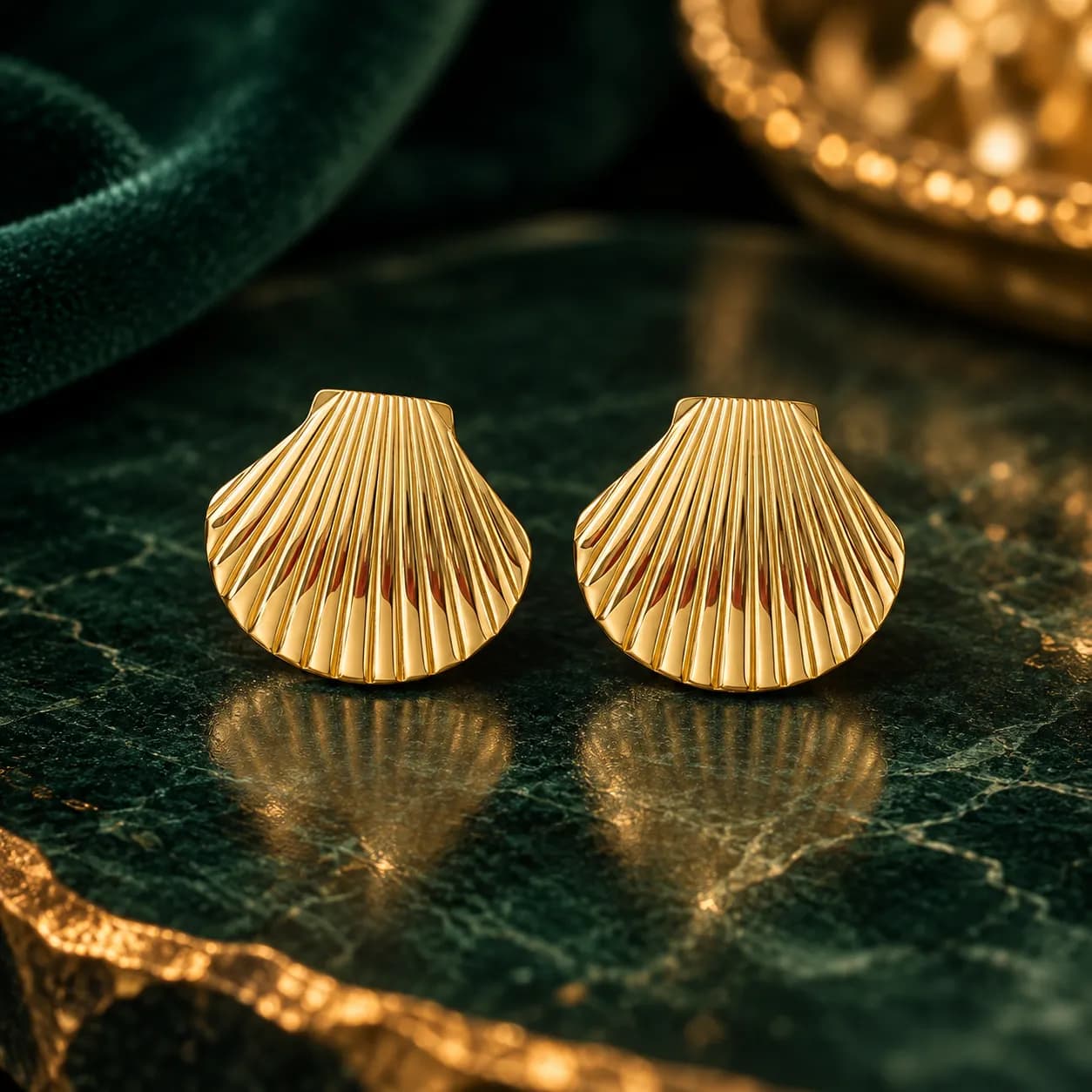 Stainless Steel Gold plated Shell Shaped Stud Earrings