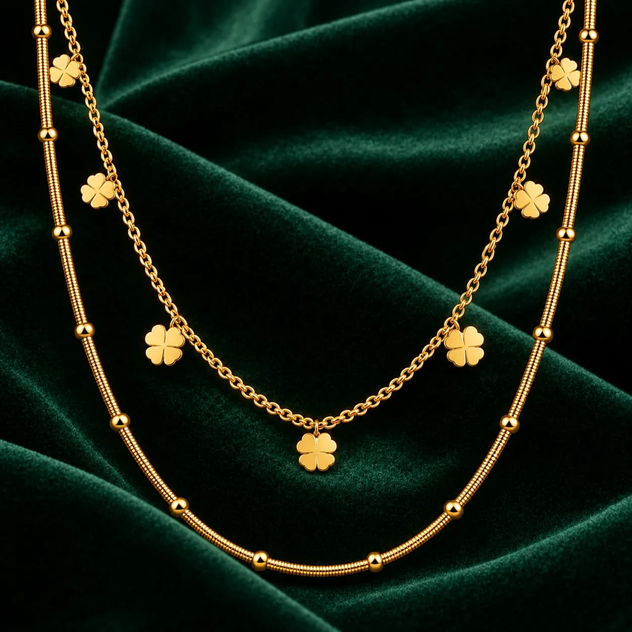 Niyanara 316L Stainless Steel PVD Gold Plated Layered Charm Necklace for Women