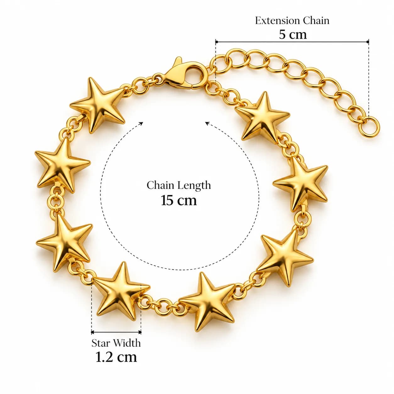 316L Stainless Steel 18KT Gold-Tone Star Charm Bracelet