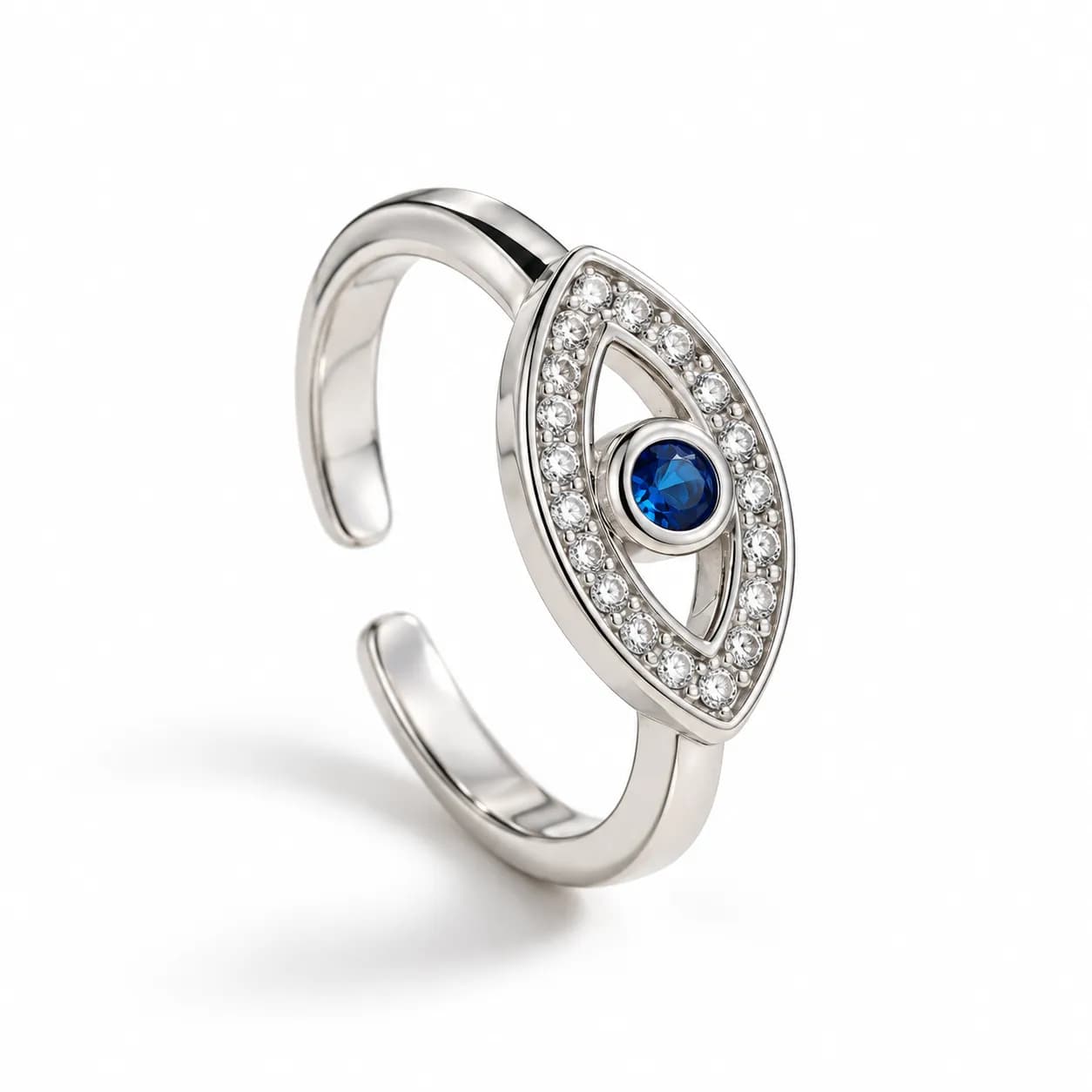 Stainless Steel Silver Plated Contemporary Evil Eye Adjustable Ring