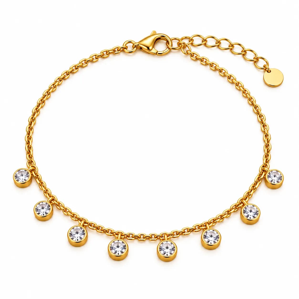 316L Stainless Steel 18K PVD Gold-plated Chain Bracelet – 8-Stone Design
