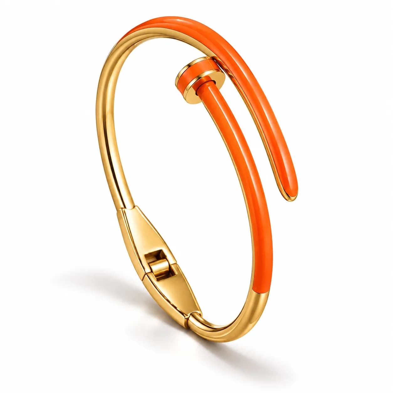316L Stainless Steel 18K PVD Gold-plated Orange Enamel Open Cuff Bracelet