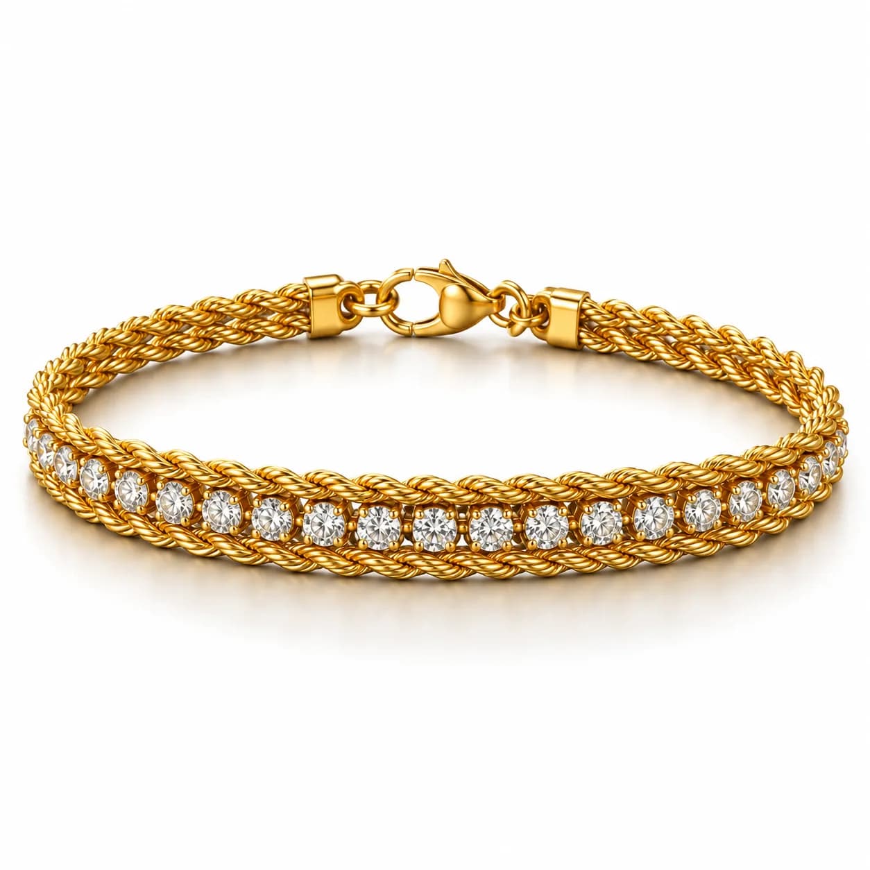 316L Stainless Steel 18K PVD Gold-plated Crystal detailed Bracelet